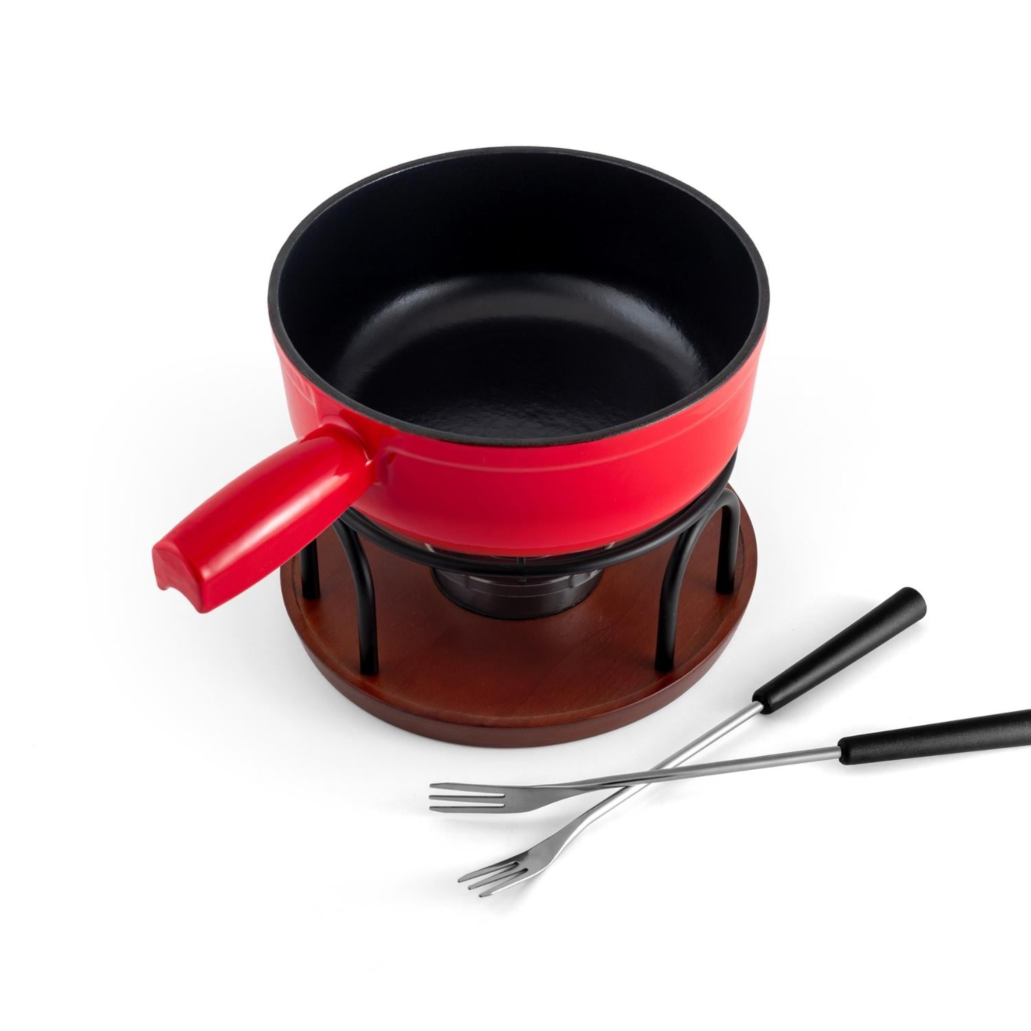 Swissmar Ticino Fondue 9 Piece Set Cast Iron 2Qt Red