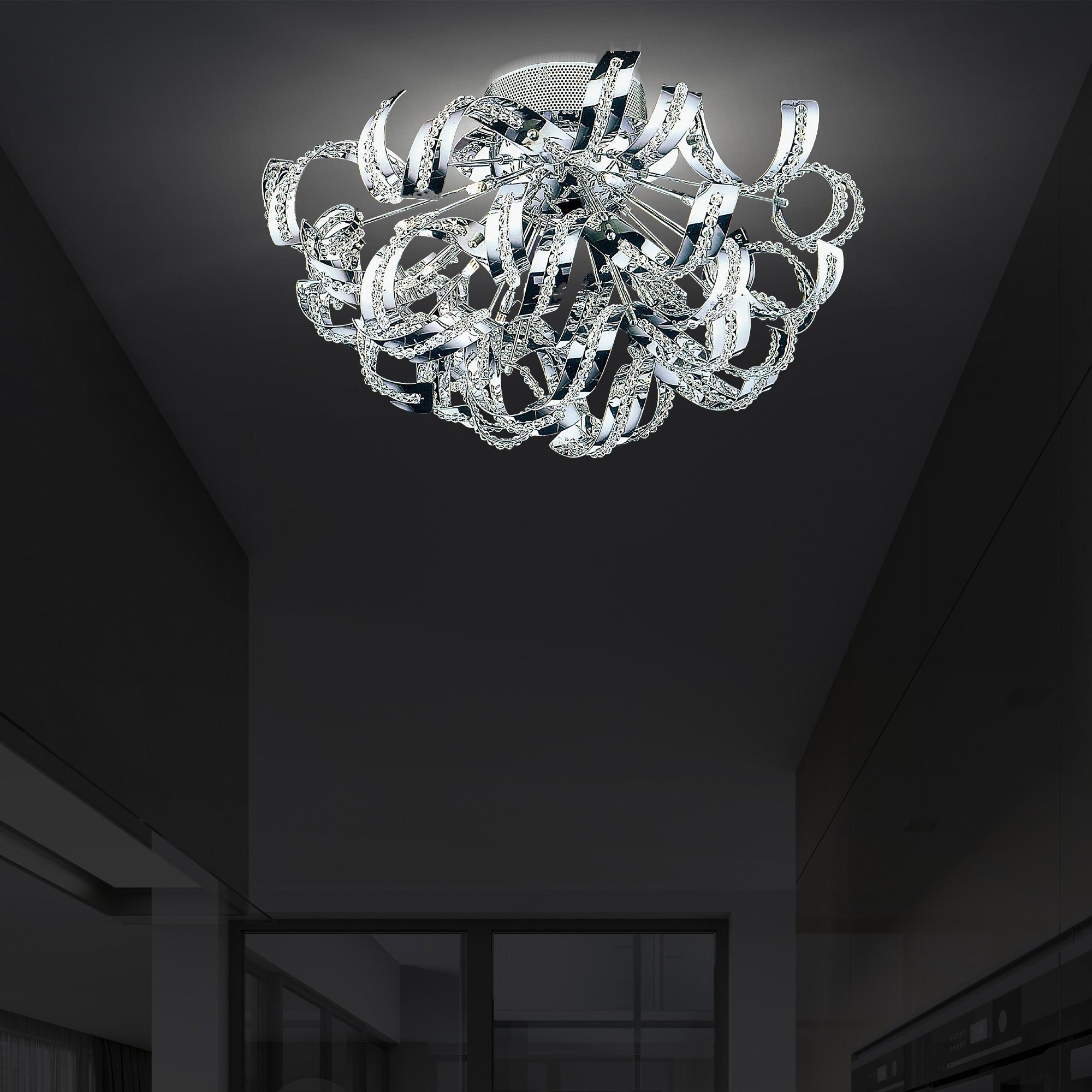 Swivel Collection Chrome Finished Stainless Steel 12 Light Contemporary Flush Mount Fixture