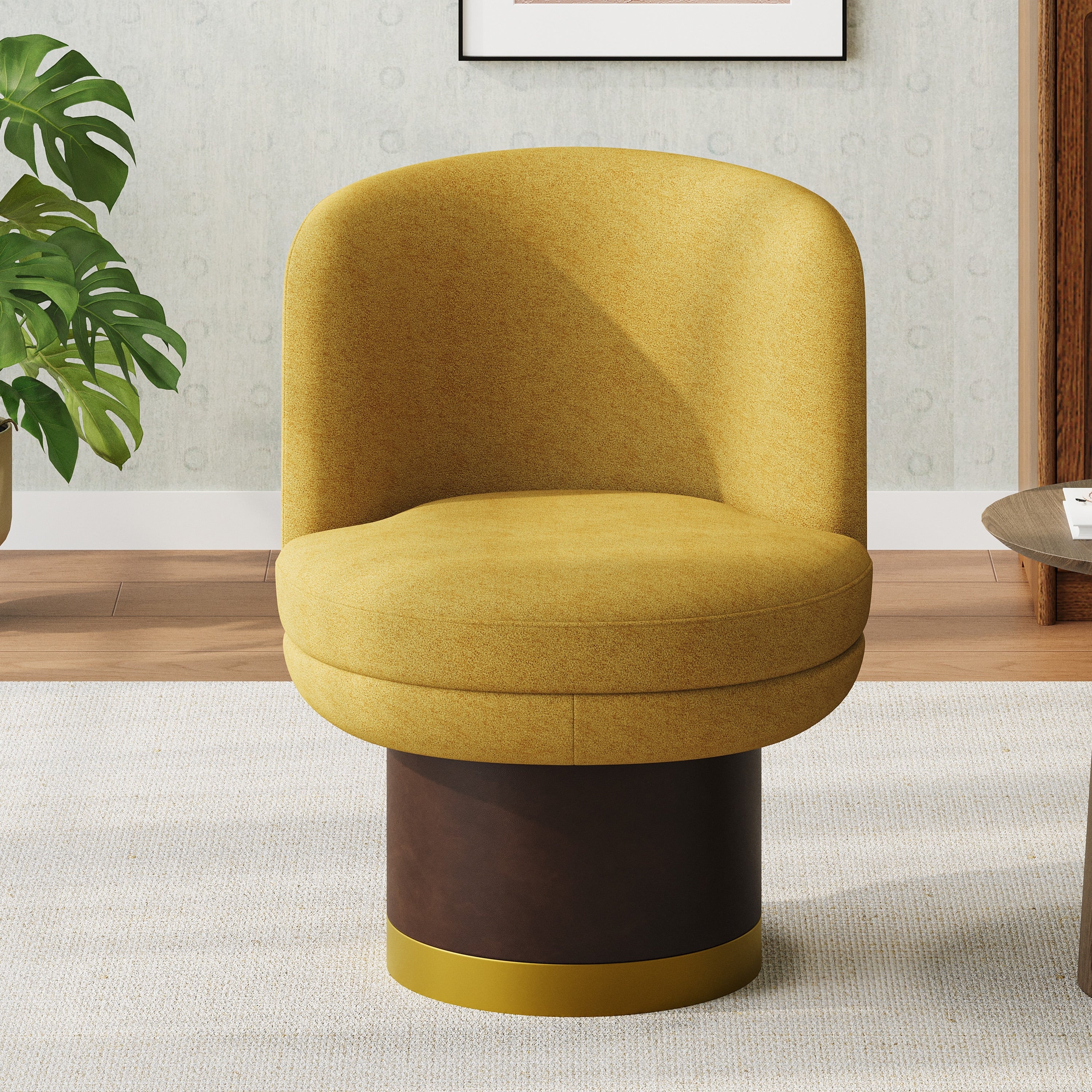 Swivel Accent Chair Round Barrel Chair For Living Room Yellow Upholstered Chair Side Chair Corner Chair Dressing Chair