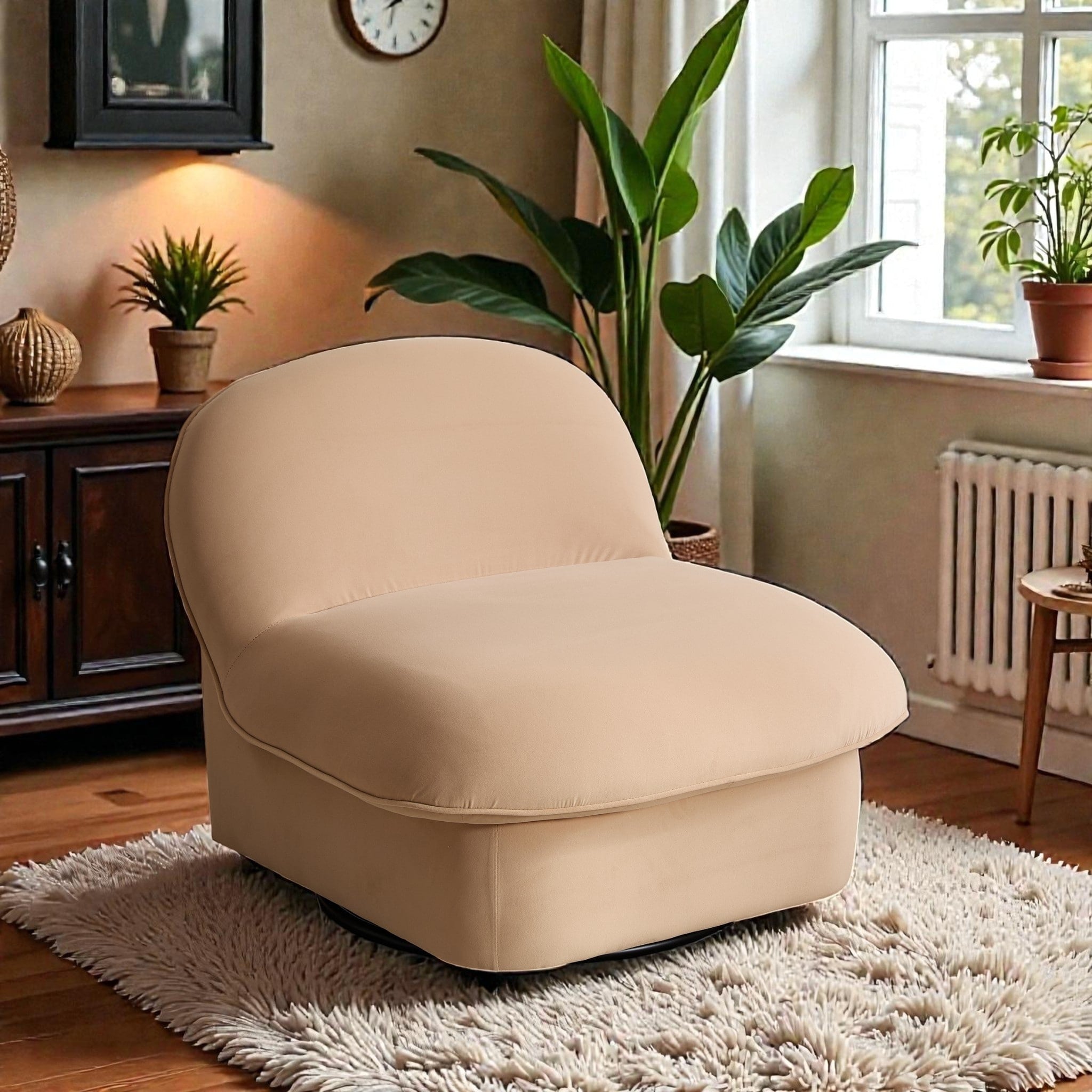 Swivel Accent Chair With 360 Degree Metal Base Velvet Upholstered Pumpkin Chair For Living Room Bedroom