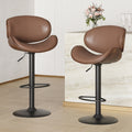 Swivel Bar Stools Set Of 2 Adjustable Height Bentwood Barstools With Pu Leather Upholstered Seat Backrest And Footrest