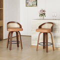 Swivel Bar Stools Set Of 2 Modern Wood Frame With Rattan Back Pu Leather Stool For Kitchen Counter Upholstered Barstools