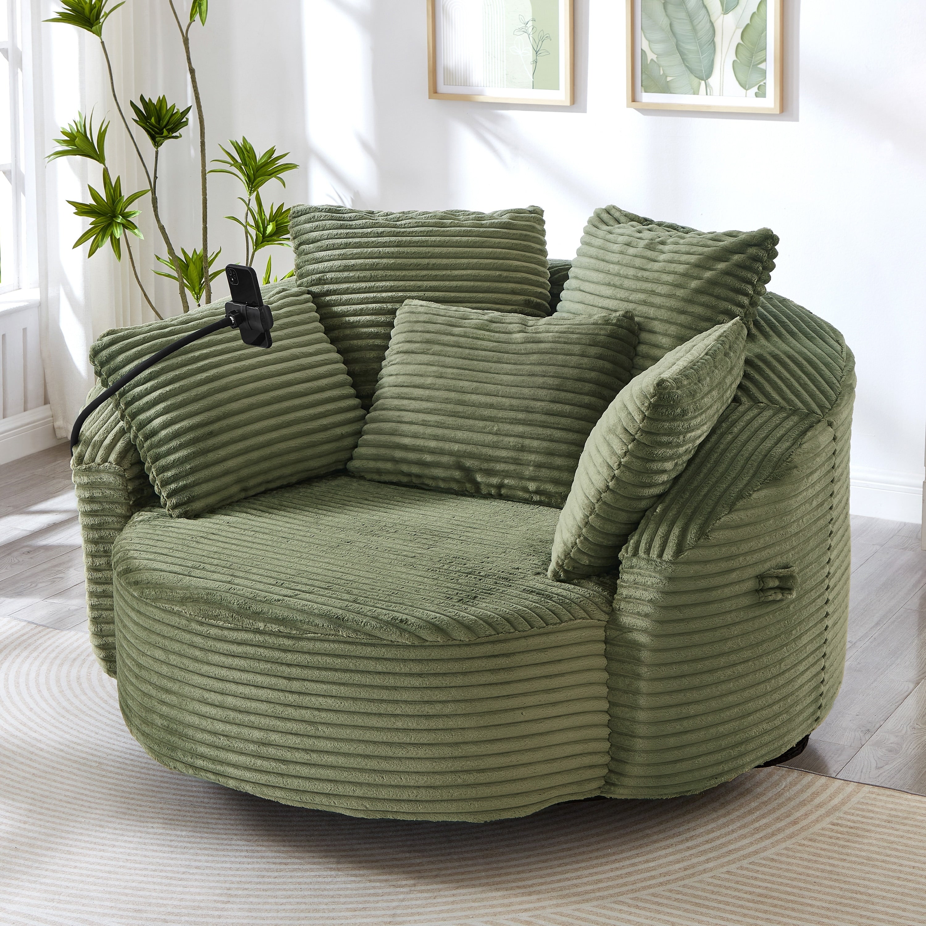 Swivel Chair Accent Chair Green Barrel Chair With Pillows Side Chair Sofa Chair With Adjustable Phone Holder