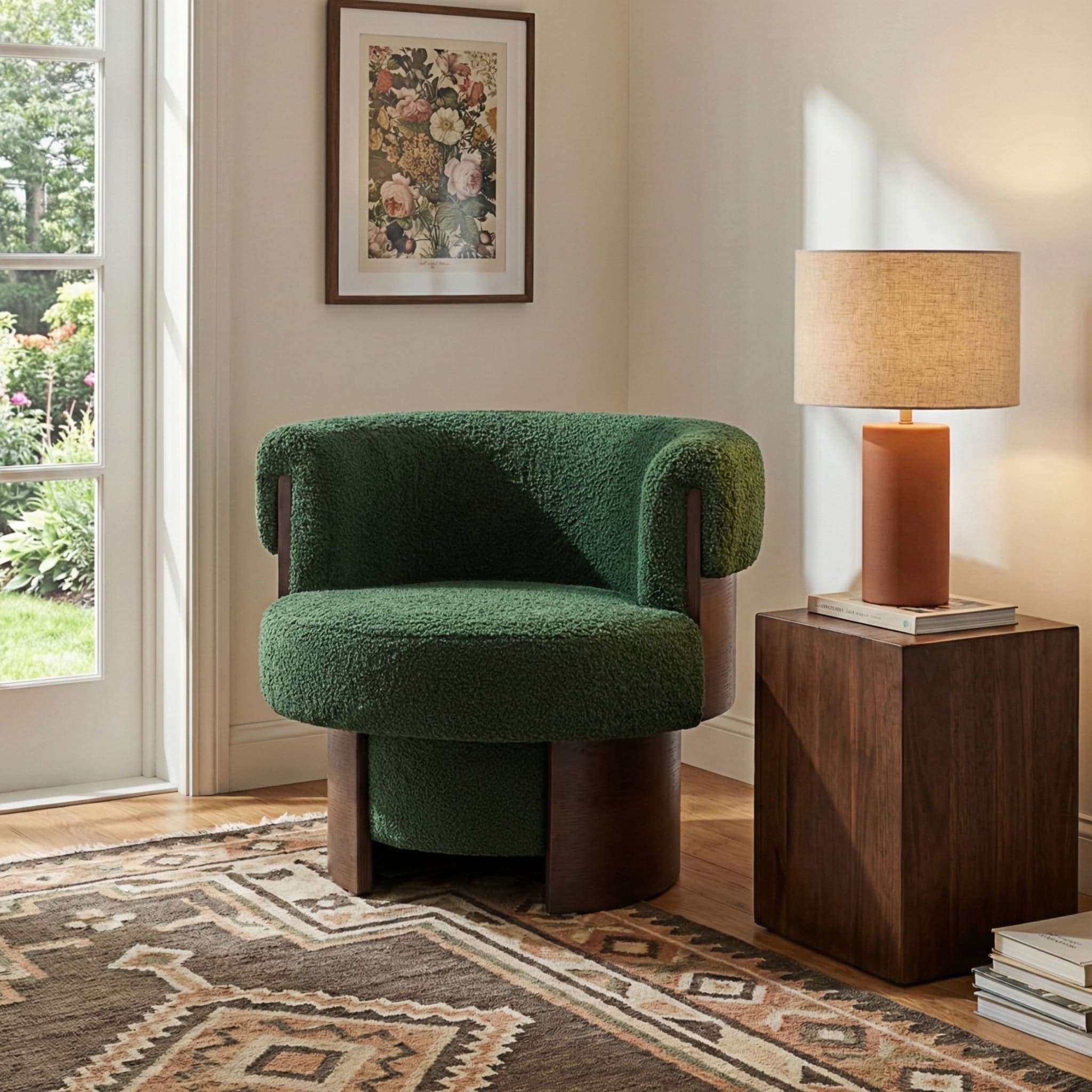 Swivel Chair Barrel Chair Accent Chair With Recessed Arms Green Padded Chair Reception Chair Reading Chair