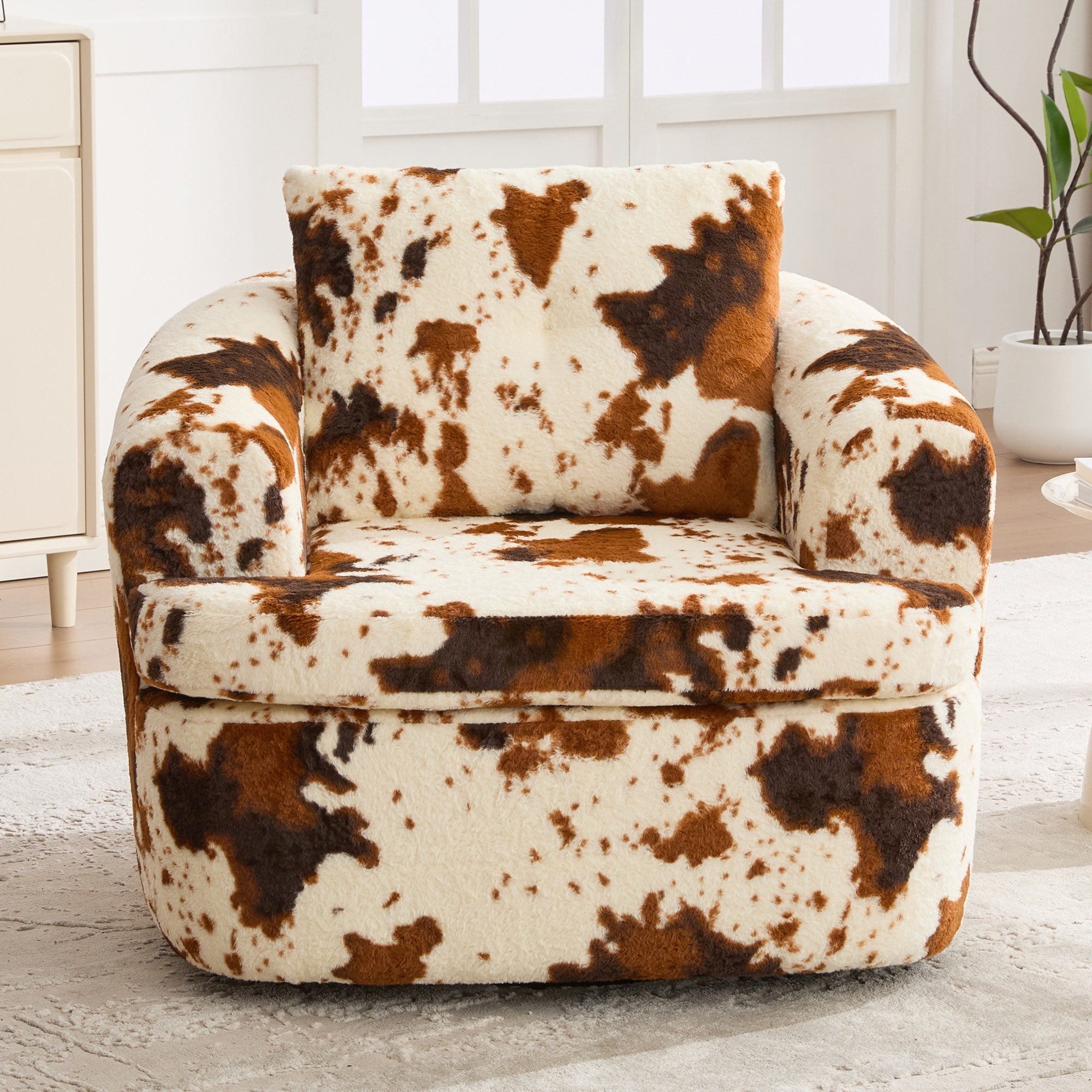 Swivel Chair Beige Brown Accent Chair Barrel Chair For Living Room Upholstered Arm Chair Reading Chair Padded Chair