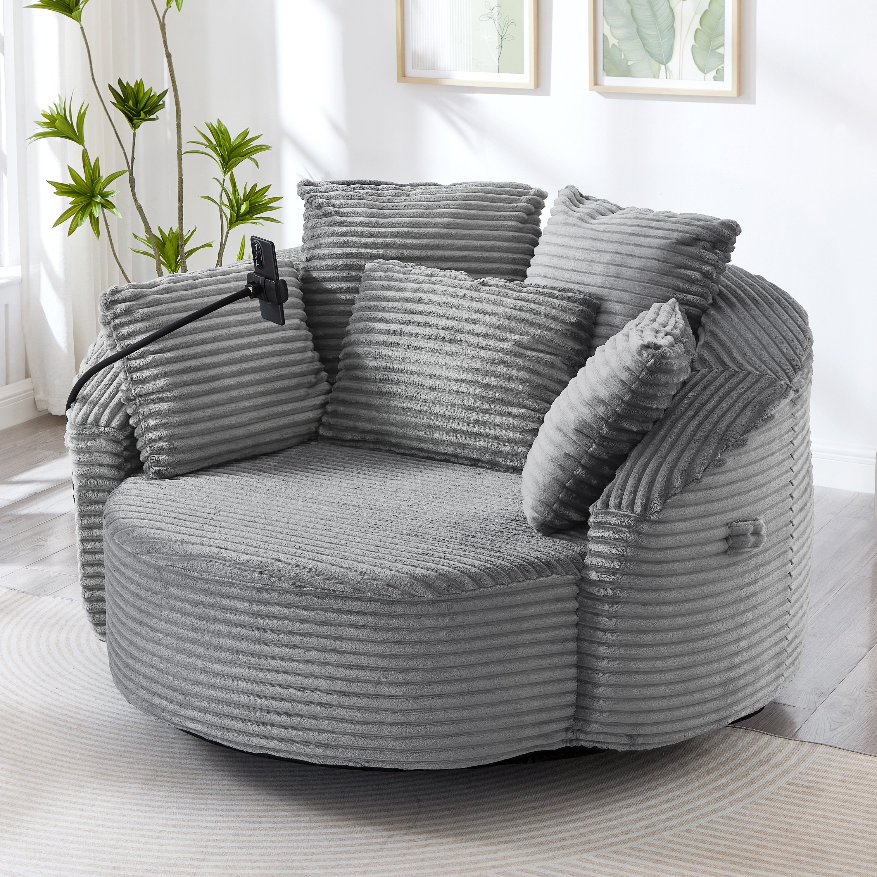 Swivel Chair Grey Accent Chair Barrel Chair With Pillows Side Chair Sofa Chair With Adjustable Phone Holder