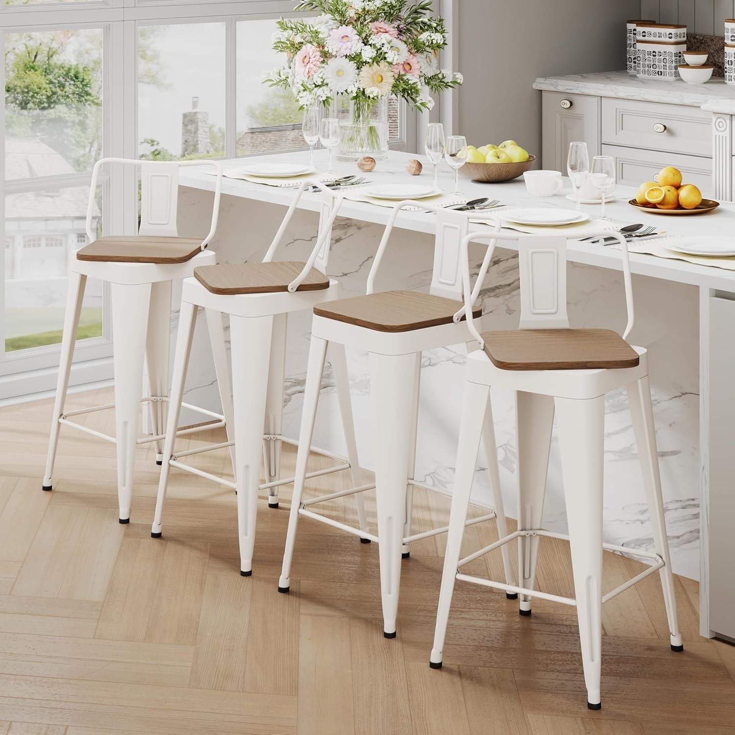 Swivel Counter Bar Stools With Metal Frame Farmhouse 26 And 30 Seat Height Kitchen Barstools With Low Back And Wooden Seat