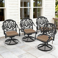 Swivel Outdoor Dining Chairs Black Cast Aluminum Frame With Brown Cushions 4 Pack