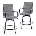 Swivel Patio Bar Stools Set Of 2 Outdoor Barstools With Paded Textilene Fabric All Weather Bar Height Outdoor Chairs