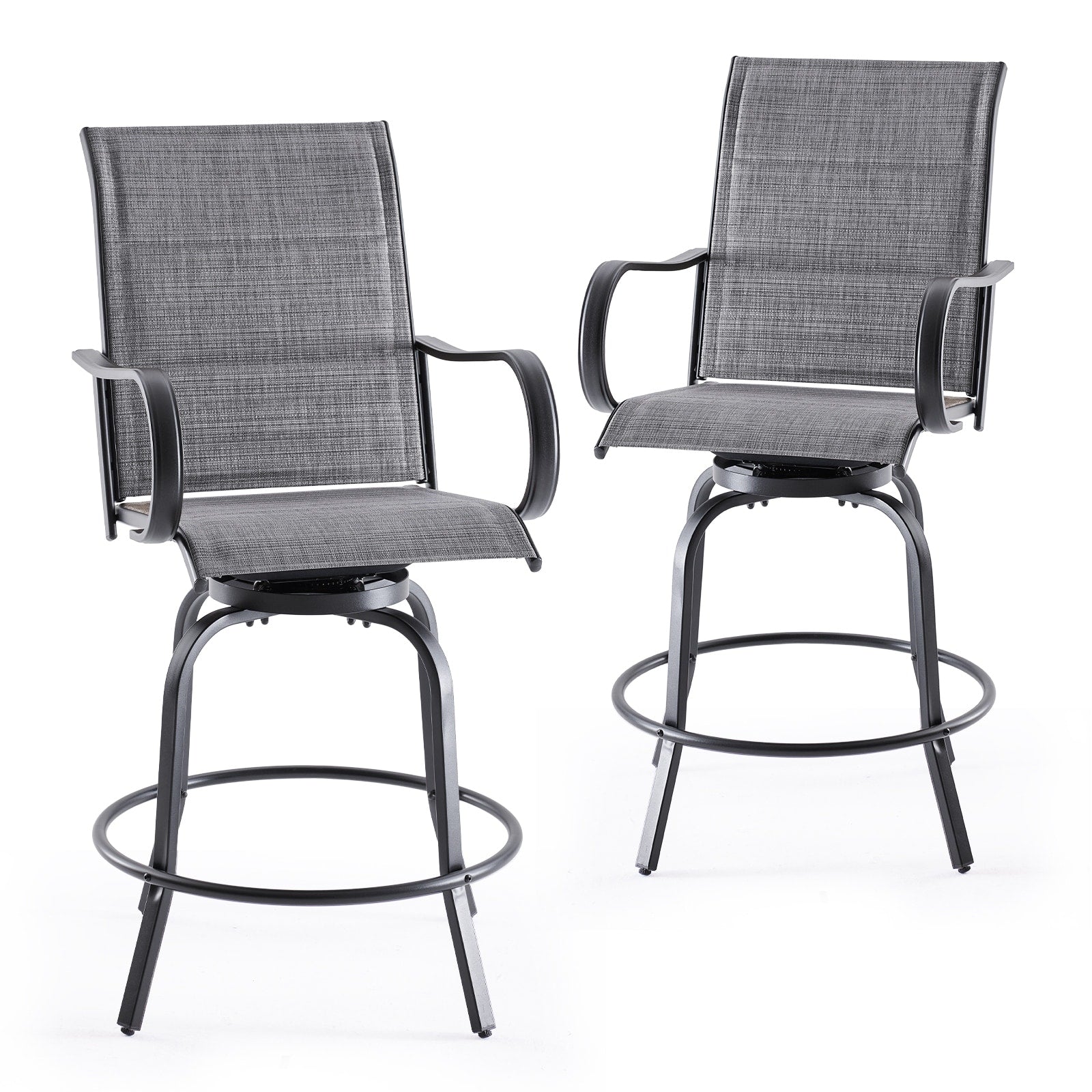 Swivel Patio Bar Stools Set Of 2 Outdoor Barstools With Paded Textilene Fabric All Weather Bar Height Outdoor Chairs