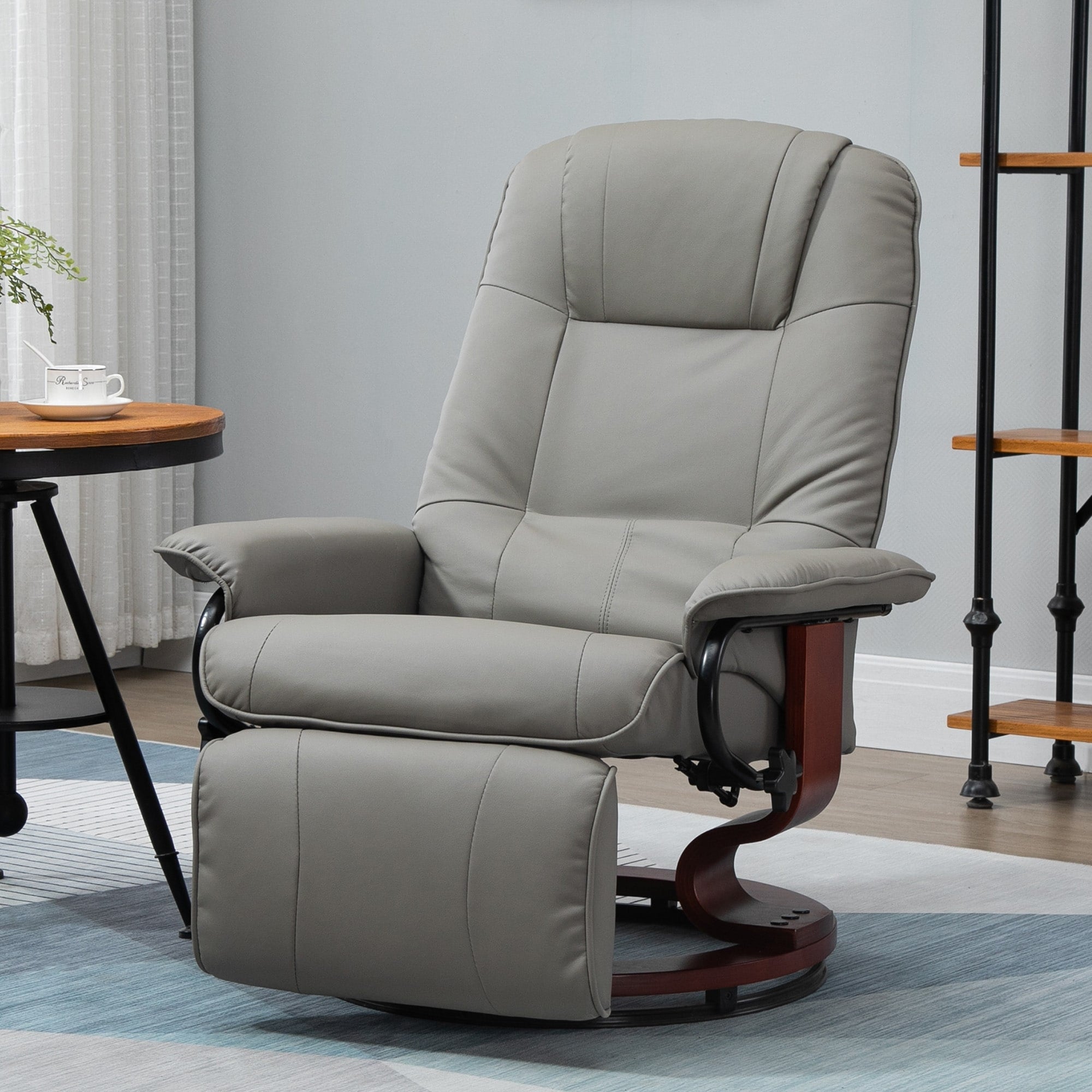 Swivel Recliner Chair Manual Reclining With Padded Armrests And Faux Leather Upholstery