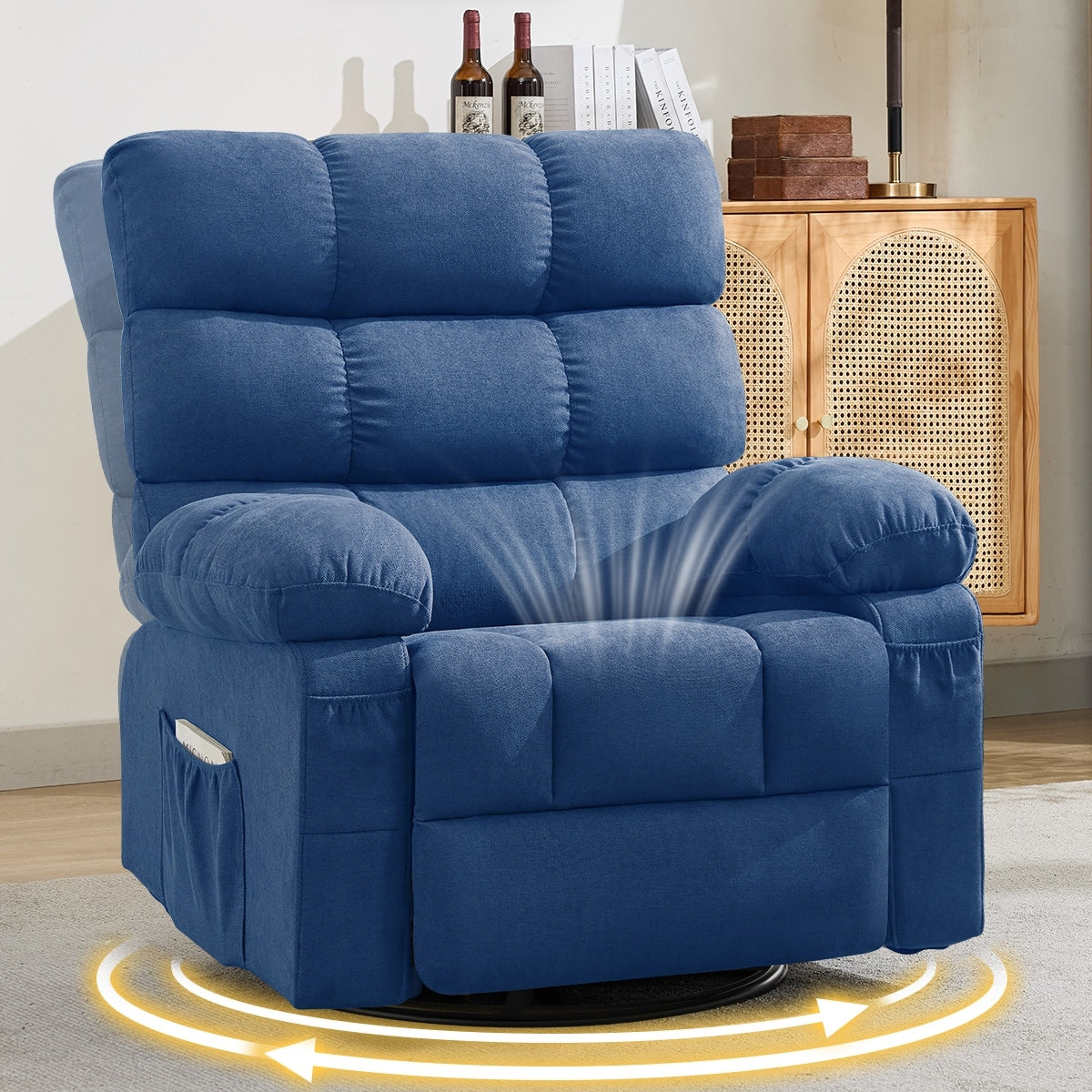 Swivel Rocker Recliner Chair 360 Manual With Side Pockets For Adults