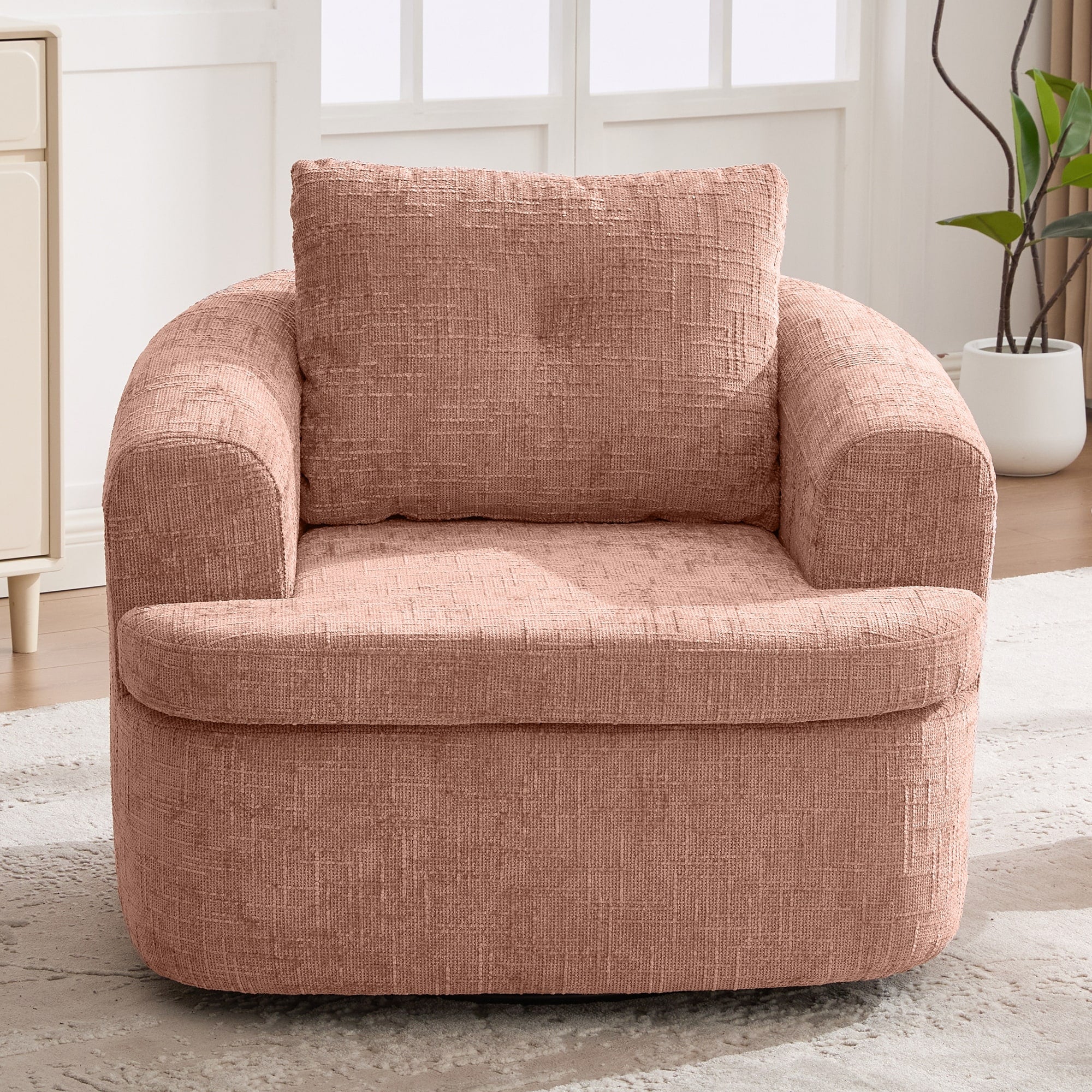 Swivel Sofa Chair Accent Chair Barrel Chair For Living Room Pink Upholstered Arm Chair Reading Chair Padded Chair
