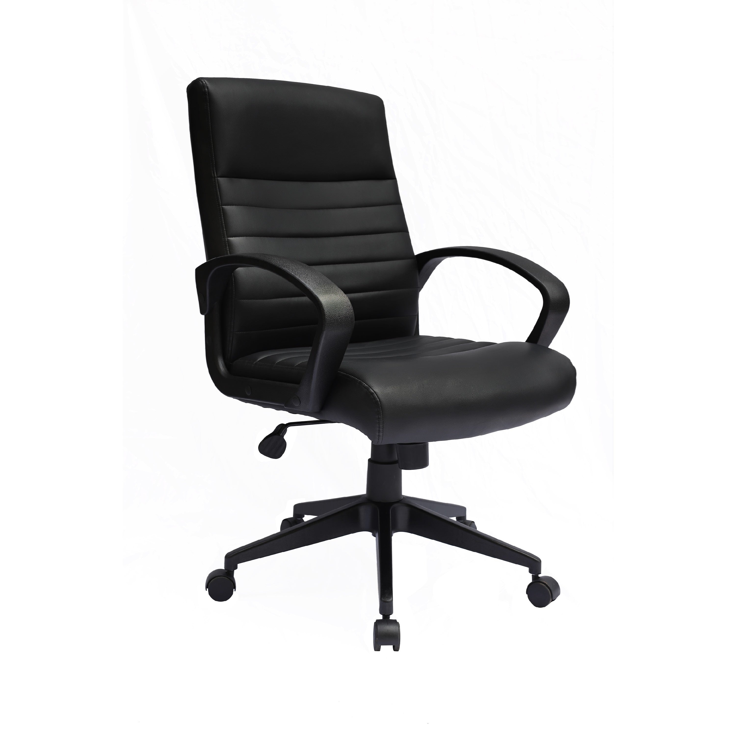 Swivel Task Chair Black Ribbed Back Vinyl Caster Wheels Adjustable