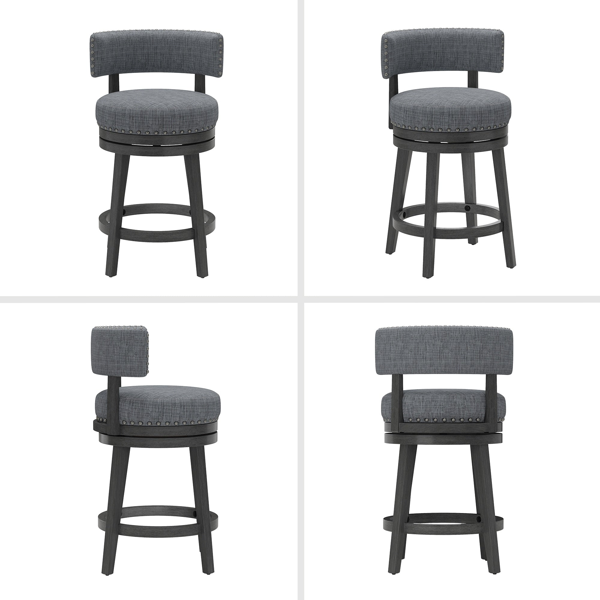 Swivel Upholstered Bar Stool With Backrest Wood Frame Counter Height
