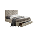 Sya King Size Bed W Button Tufted Upholstery Underbed Storage Beige
