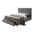 Sya Twin Size Bed W Button Tufted Upholstery Underbed Storage Gray