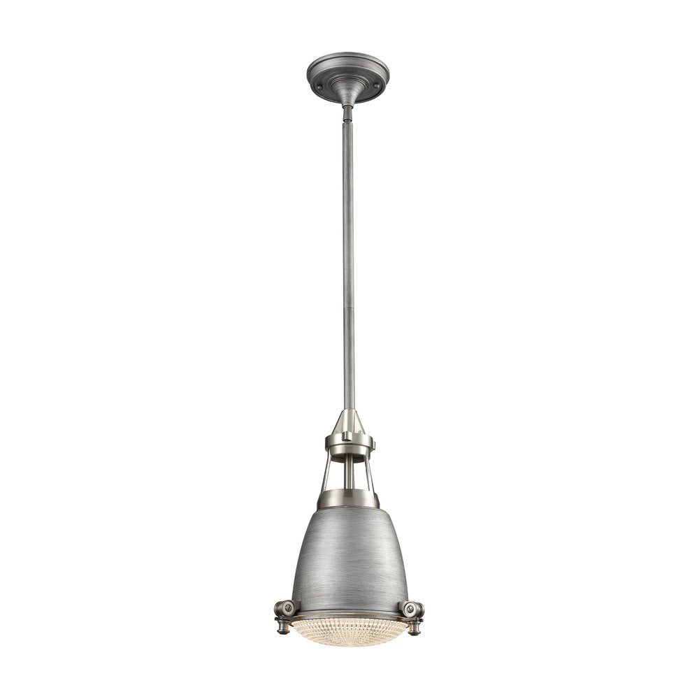 Sylvester Weathered Zinc Satin Nickel With Halophane Glass Diffuser 1 Light Pendant