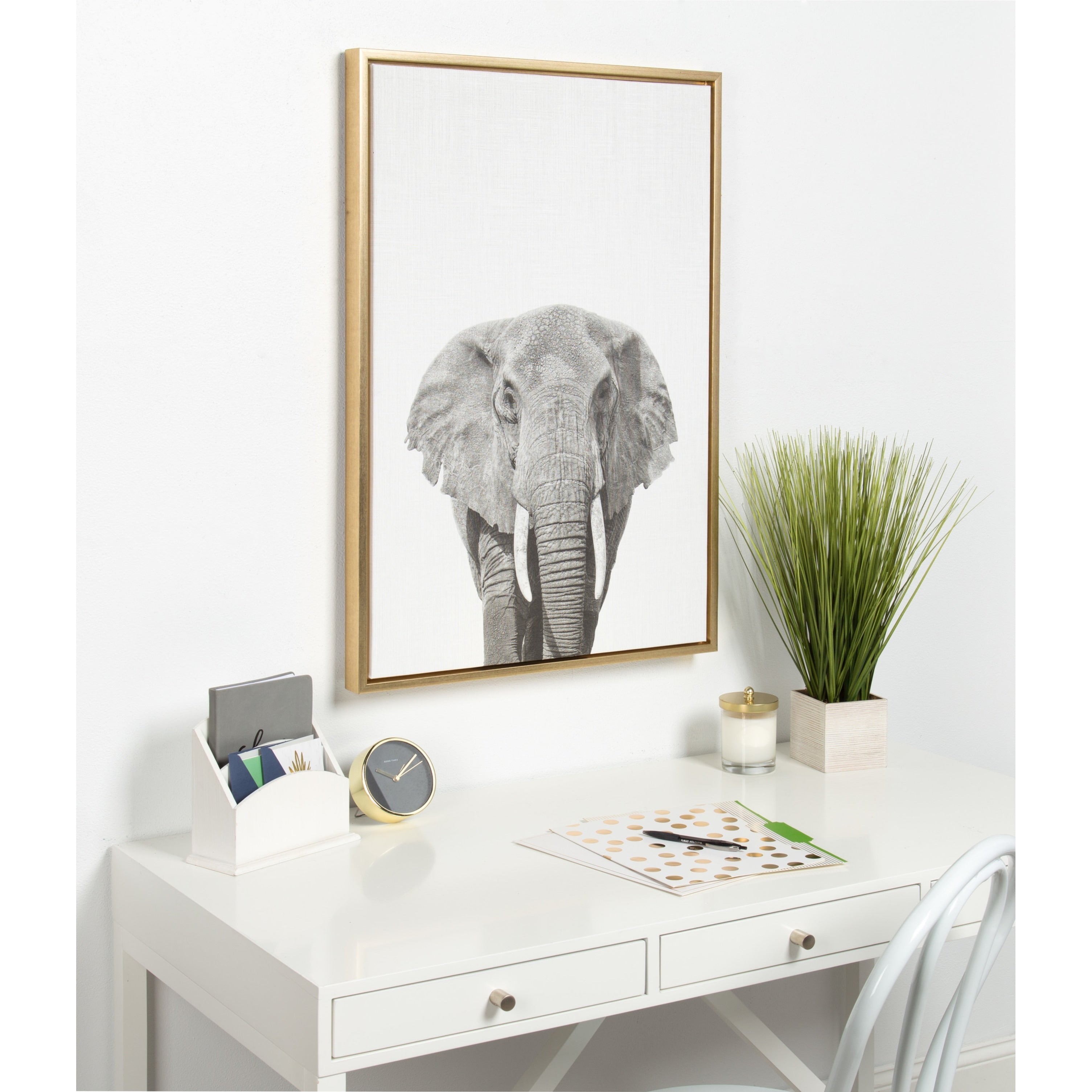 Sylvie Elephant Framed Canvas Wall Art By Simon Te Tai Gold 23X33