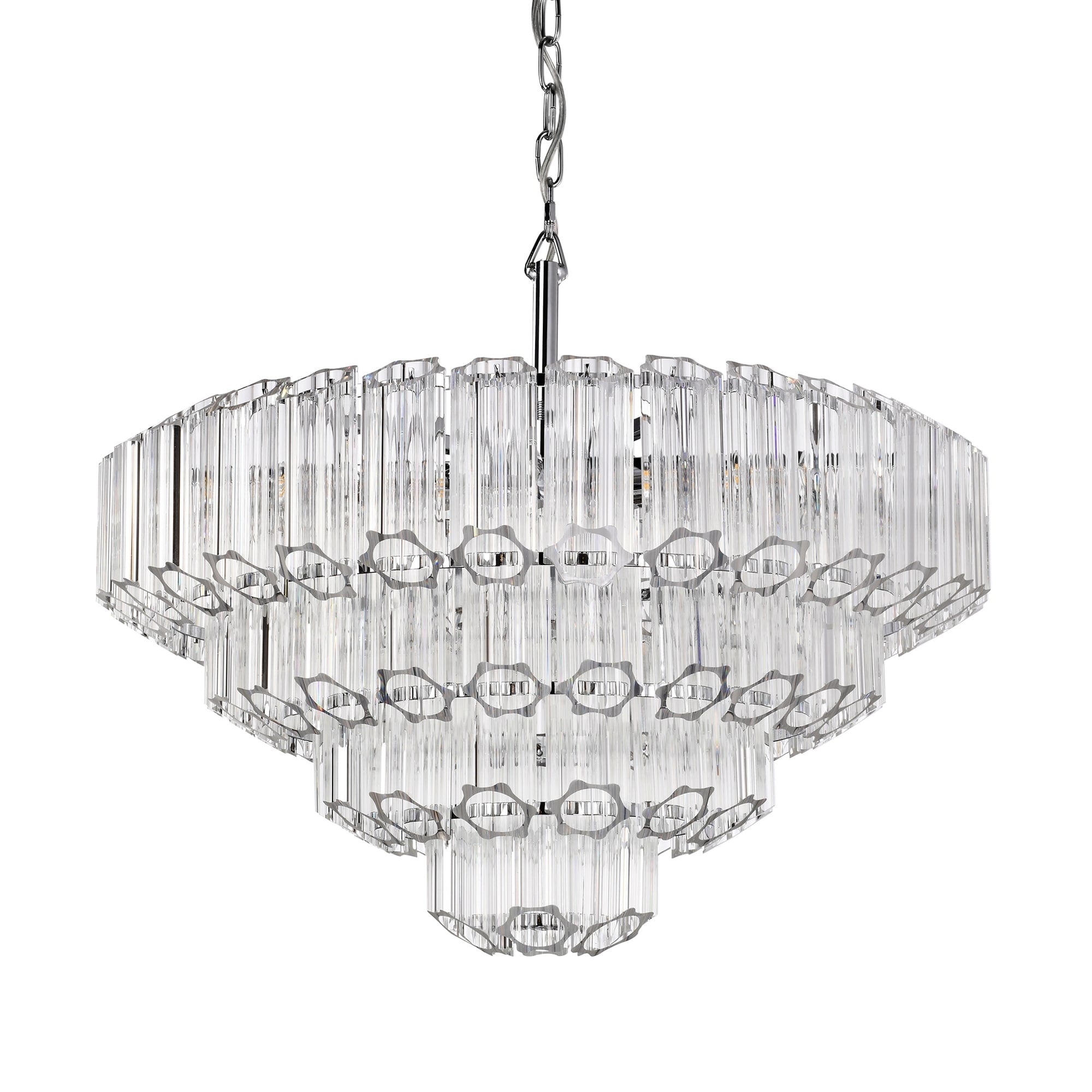 Symphony 9 Light Chrome Tiered Crystal Chandelier Dimmable E12 Ceiling Fixture With Adjustable Chain