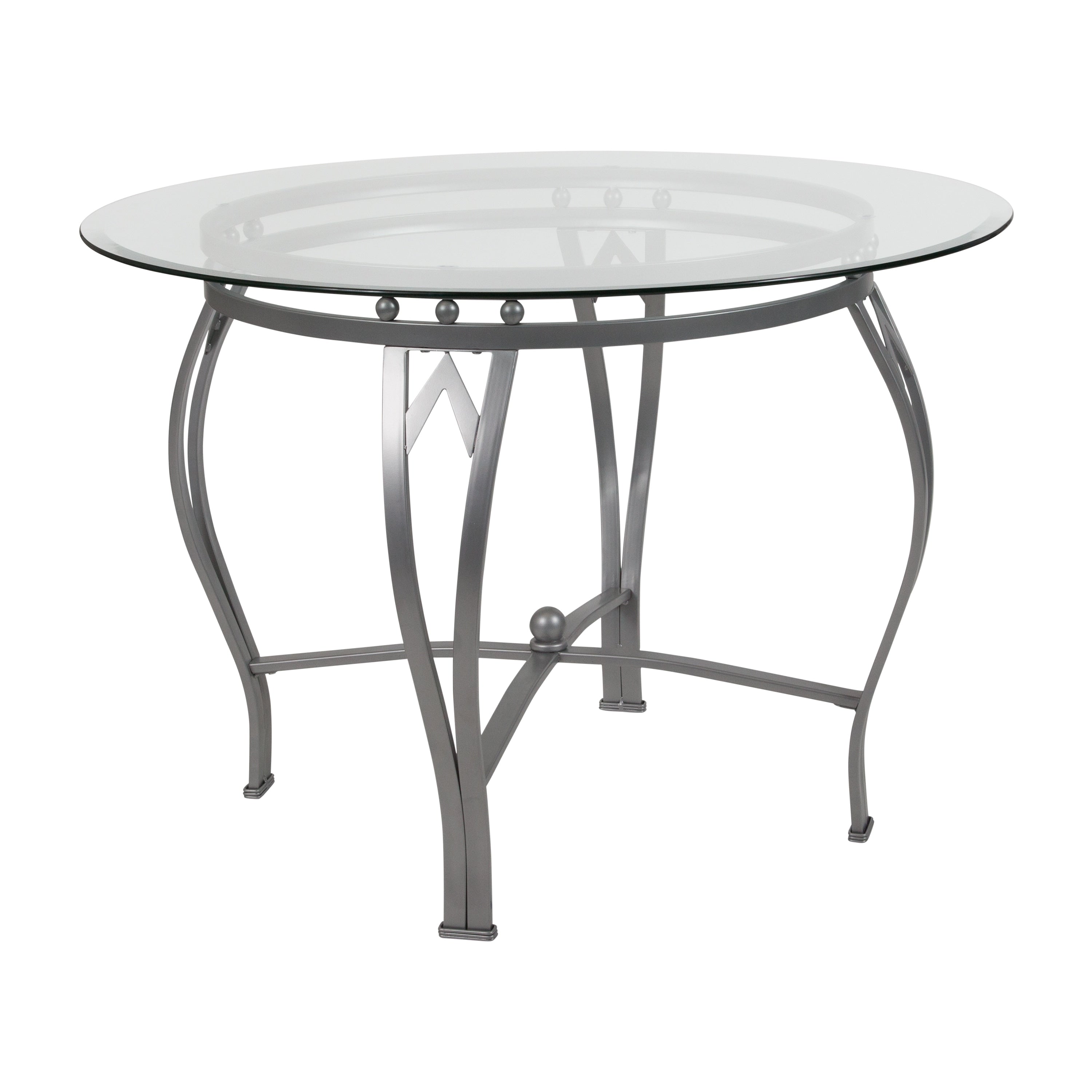 Metal Base Glass Top Round Dining Table