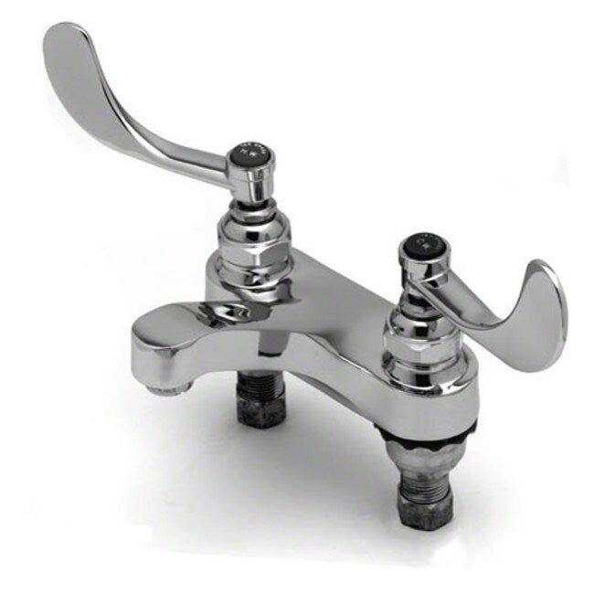 T And S Brass B 0890 Deck Mounted Lavatory Faucet With 4 Centers 2.2 Gpm Aerator And 4 Wrist Action Handles