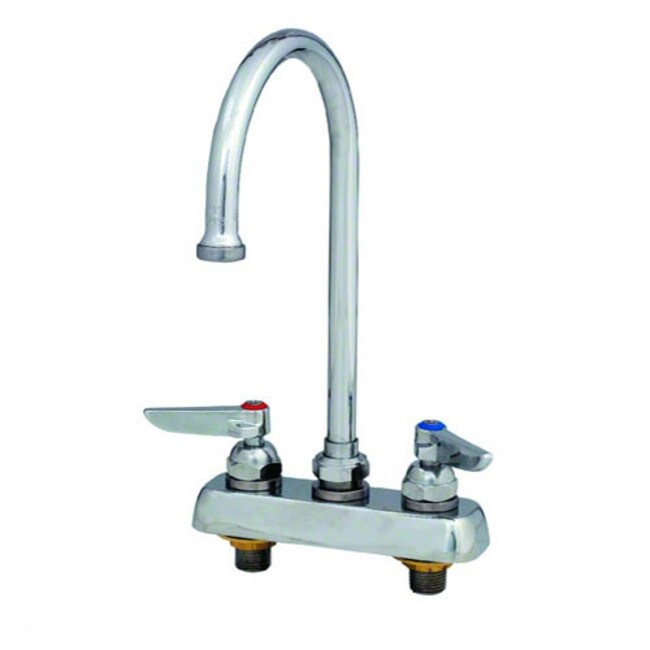 T And S Brass B 1141 Deck Mounted Workboard Faucet With 4 Centers 6 Swivel Gooseneck 2.2 Gpm Aerator And Lever Handles