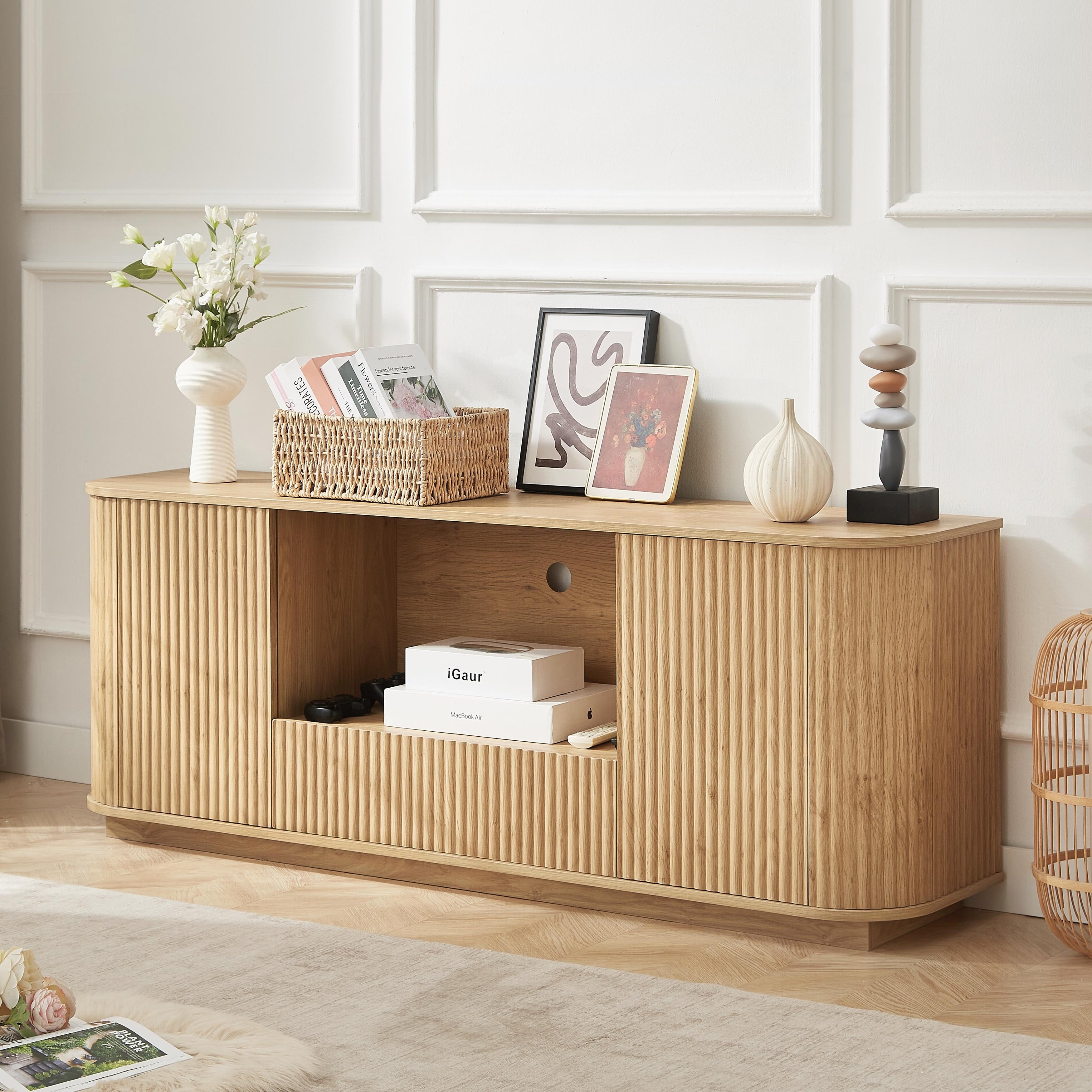 Tv Stand Storage Cabinet Sideboard With Drawer Natural Decorative Cabinet Console Cabinet With Open Shelf