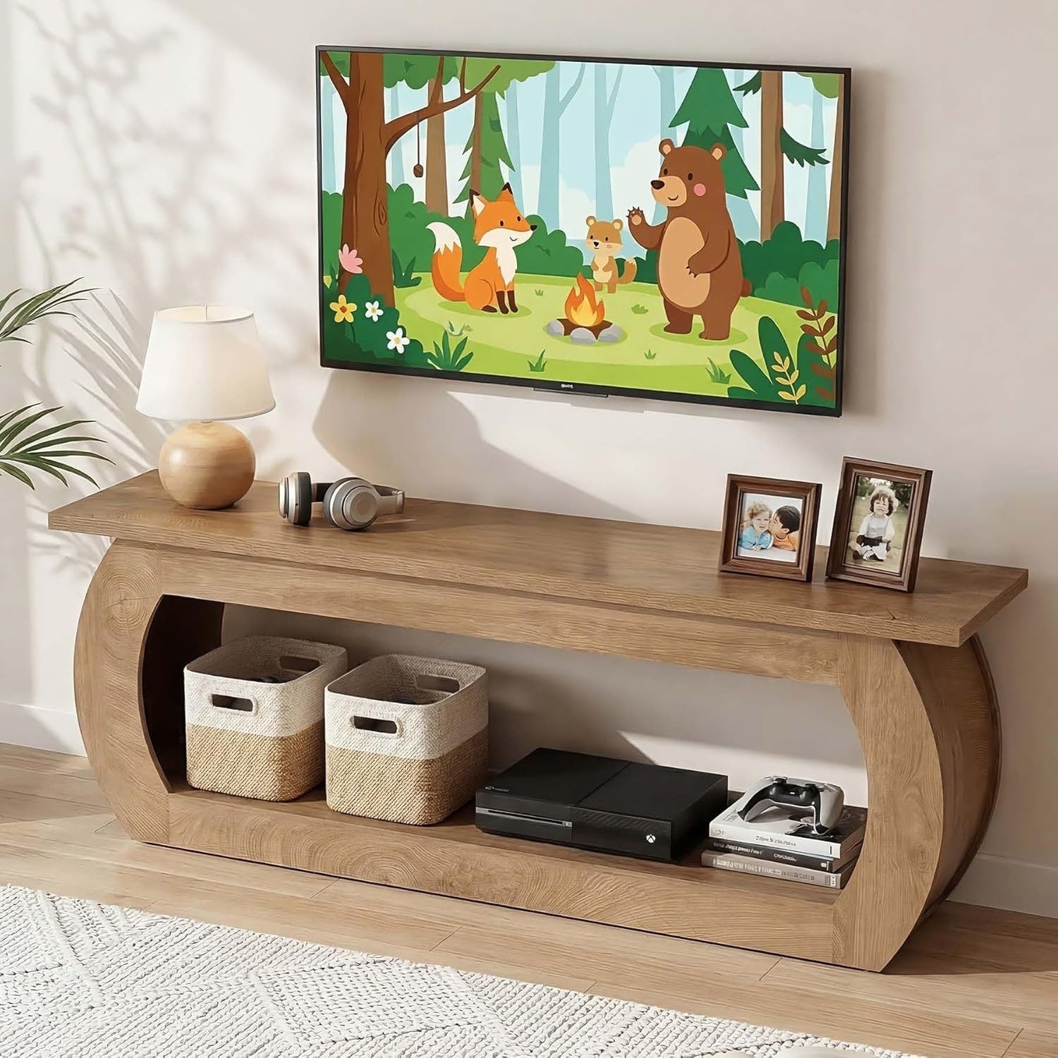 Tv Stand For 55 60 65 75 Inch Tv 63 Farmhouse Wooden Entertainment Center With Storage 63 W X 13.78 D X 23.62 H