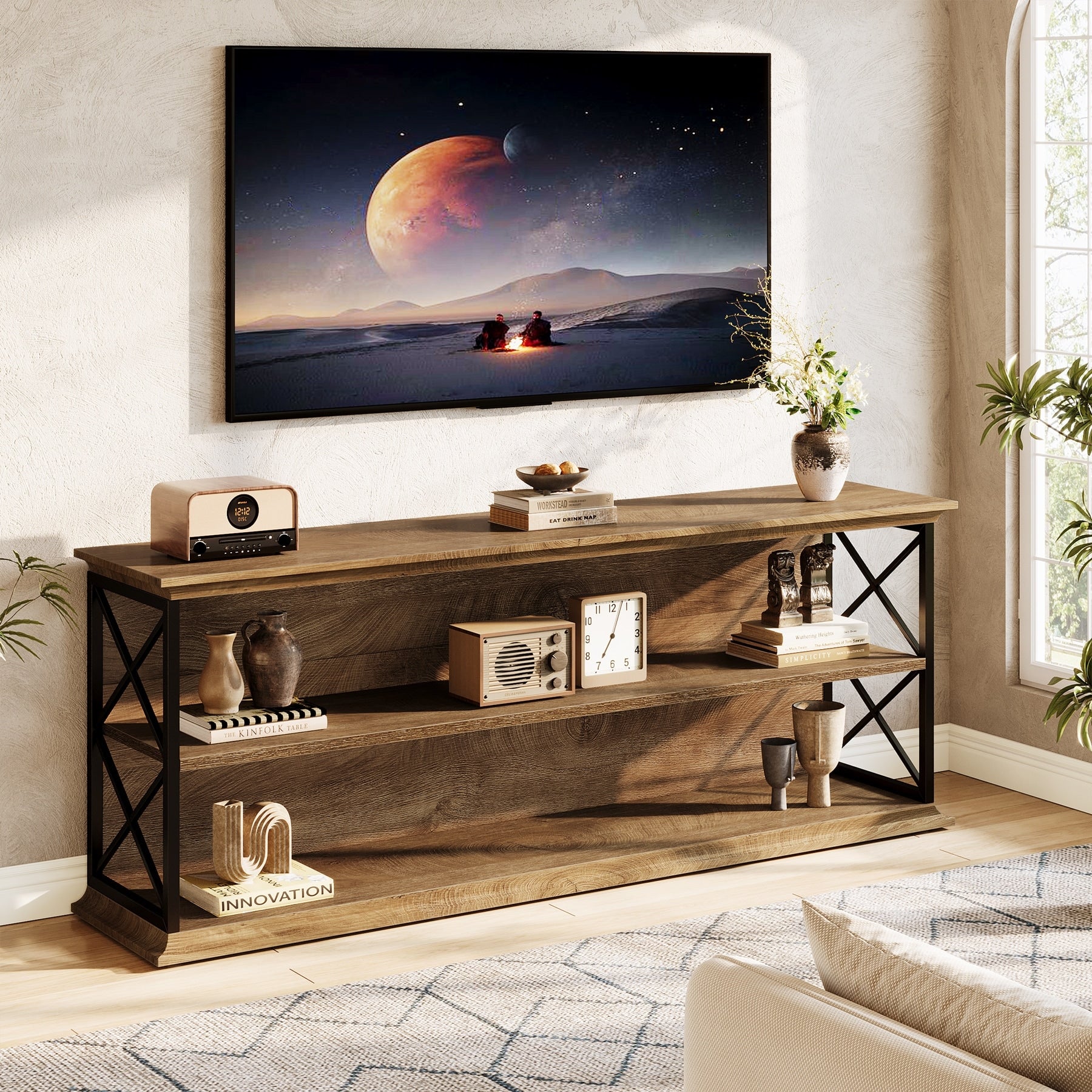 Tv Stand For 55 60 65 75 Inch Tvs Entertainment Center With Shelves Media Tv Console For Living Room Bedroom