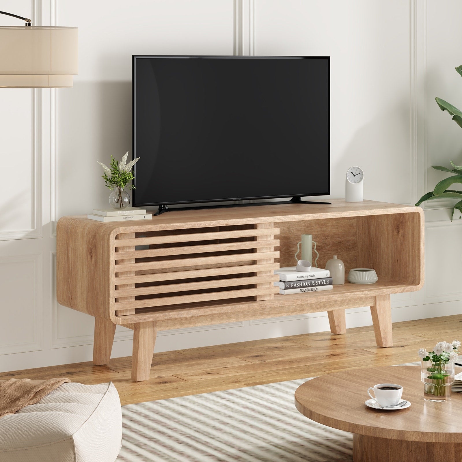 Tv Stand For Tv Up To 59 Inch Entertainment Center With Storage Cabinet And Sliding Door