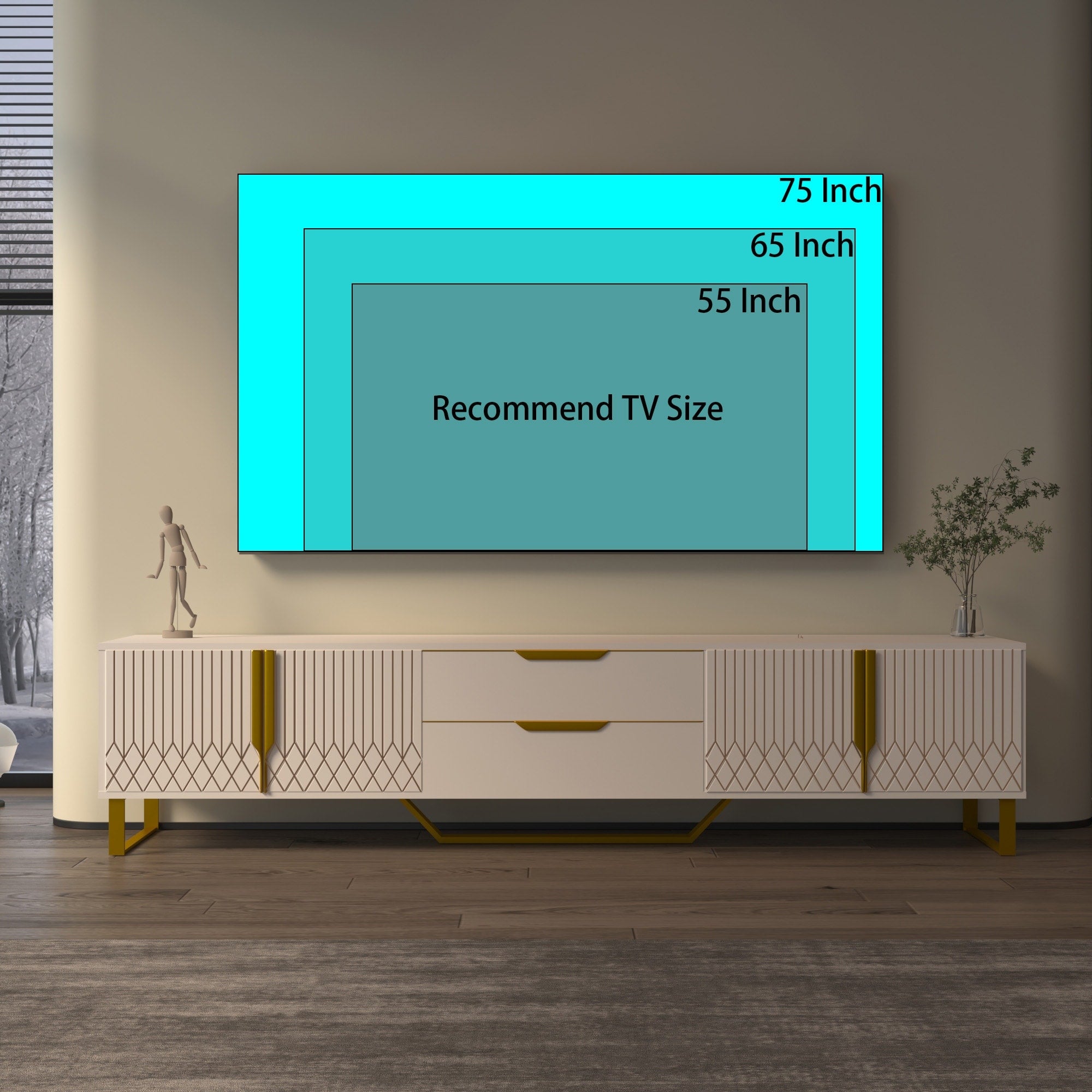 Tv Stand For Tvs Up To 75 Inches Large Wooden Media Console Table Entertainment Center With Carved Doors 2 Drawers