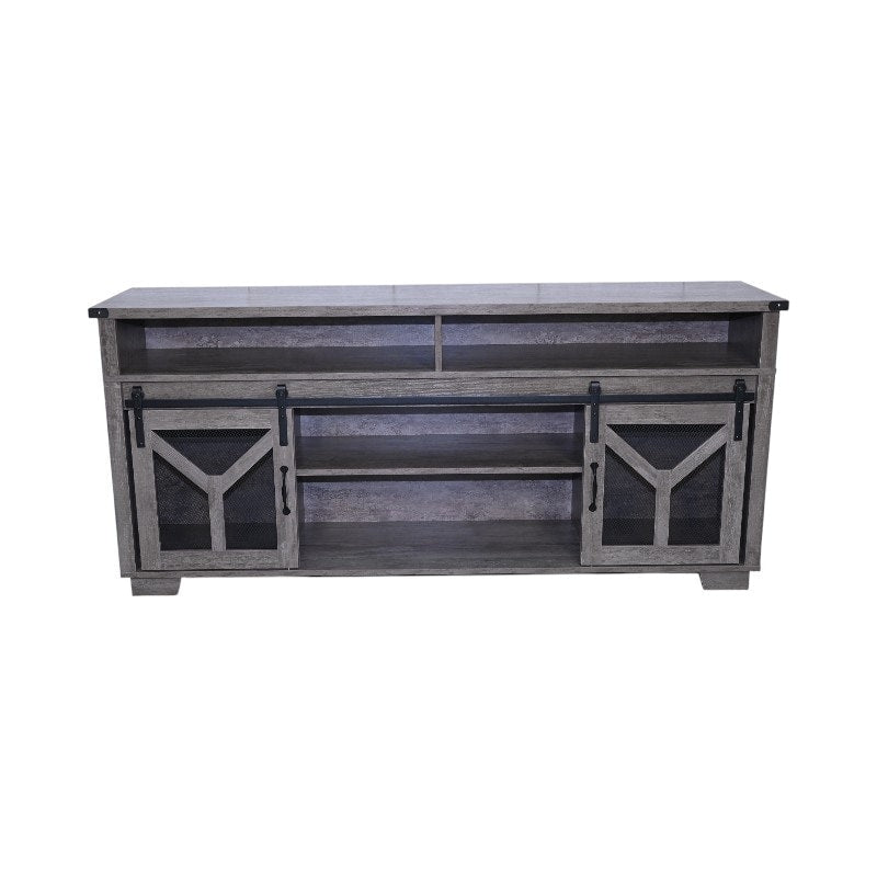 Tv Stand With Led Light Strips Multi Functional Entertainment Center Console Table With Iron Mesh Barn Door Open Shelf