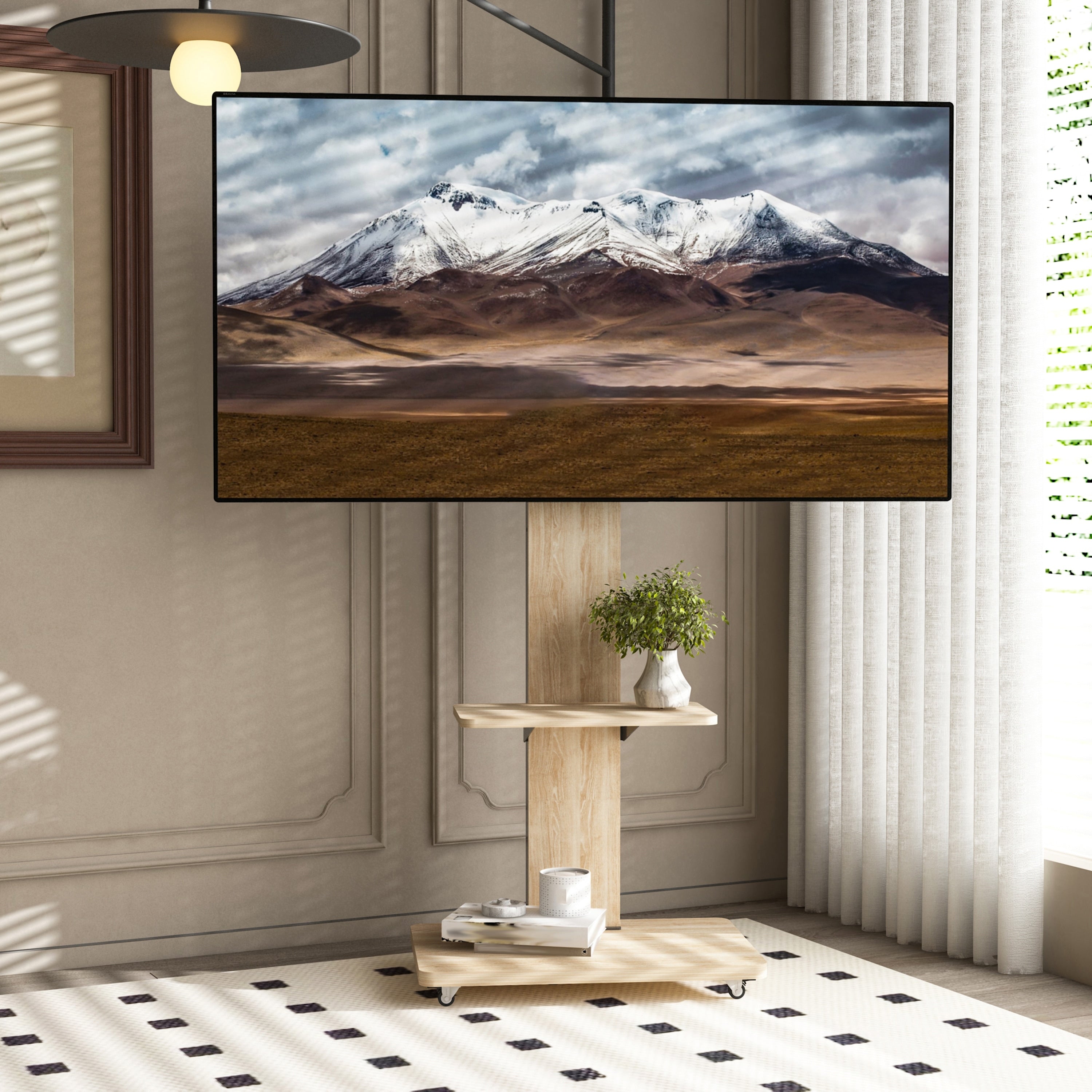 Tv Stand With Shelf For Living Room Bedroom Mobile Tv Cart For 32 75 Inches Floor Stand With Mount On Lockable Wheels