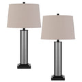 Table Lamp Set Of 2 Beige Drum Shade Black Glass Pedestal Base