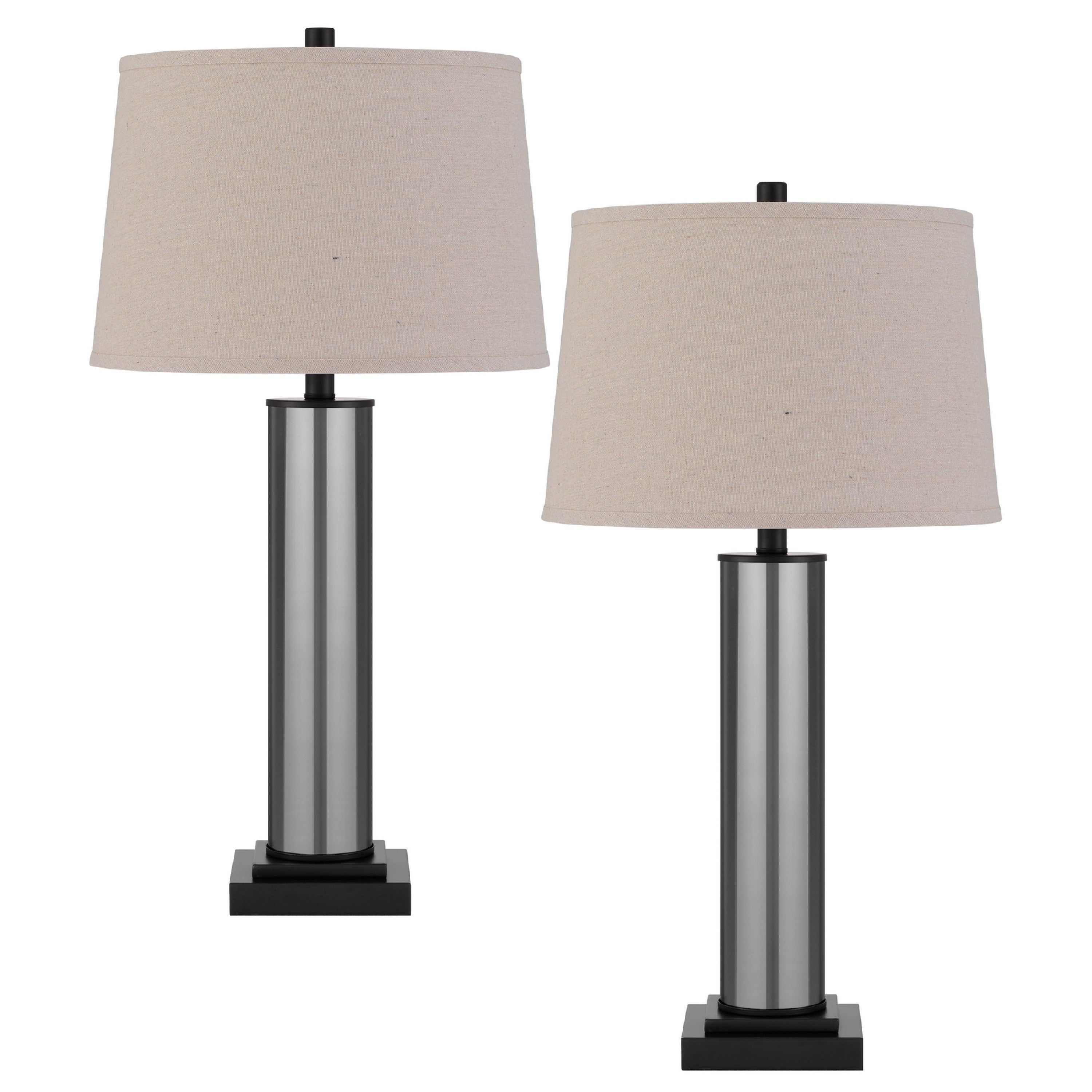 Table Lamp Set Of 2 Beige Drum Shade Black Glass Pedestal Base
