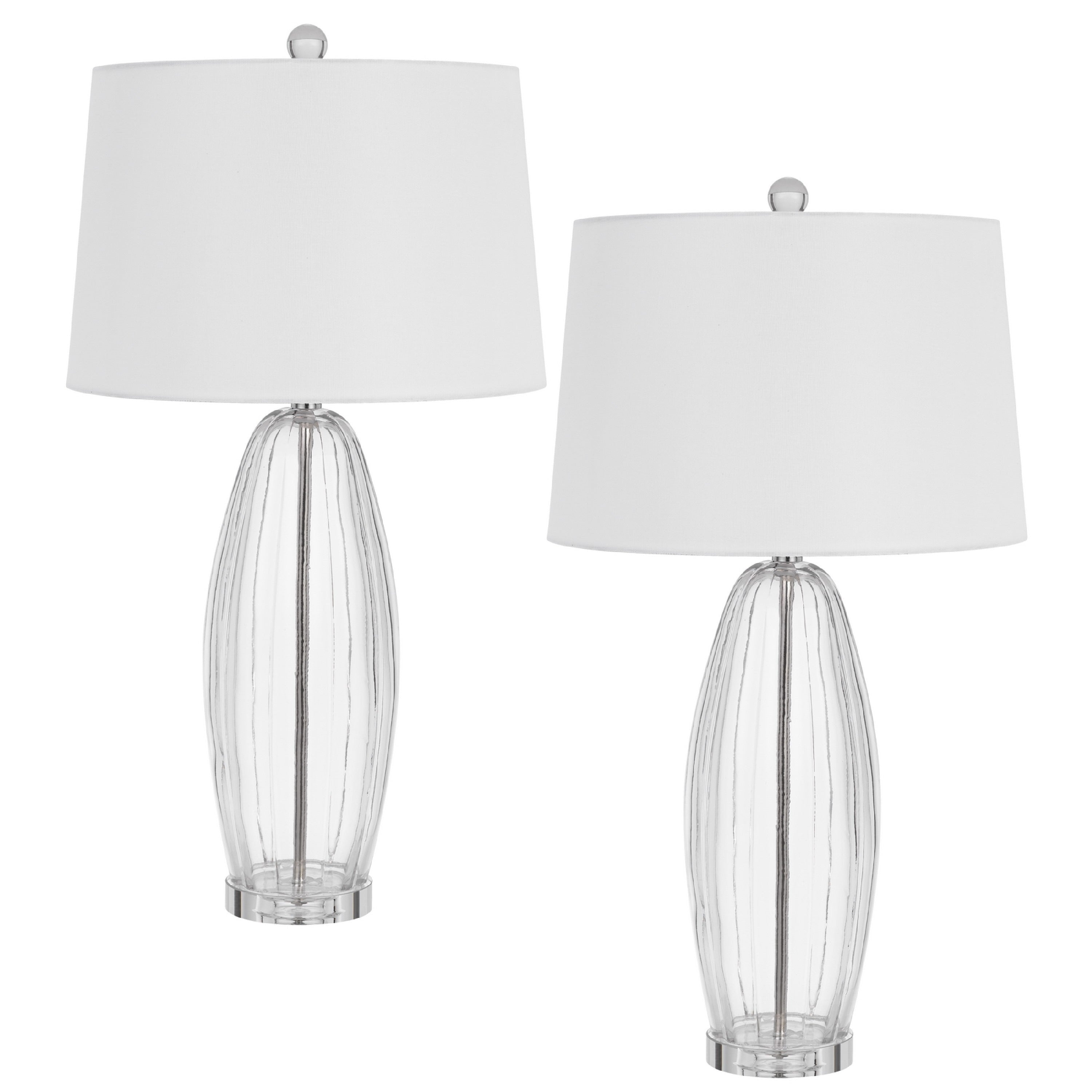 Table Lamp Set Of 2 Bullet Shaped Clear Glass Off White Drum Shade