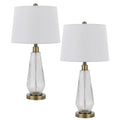 Table Lamp Set Of 2 Fluted Glass Base Antique Brass Off White Shade