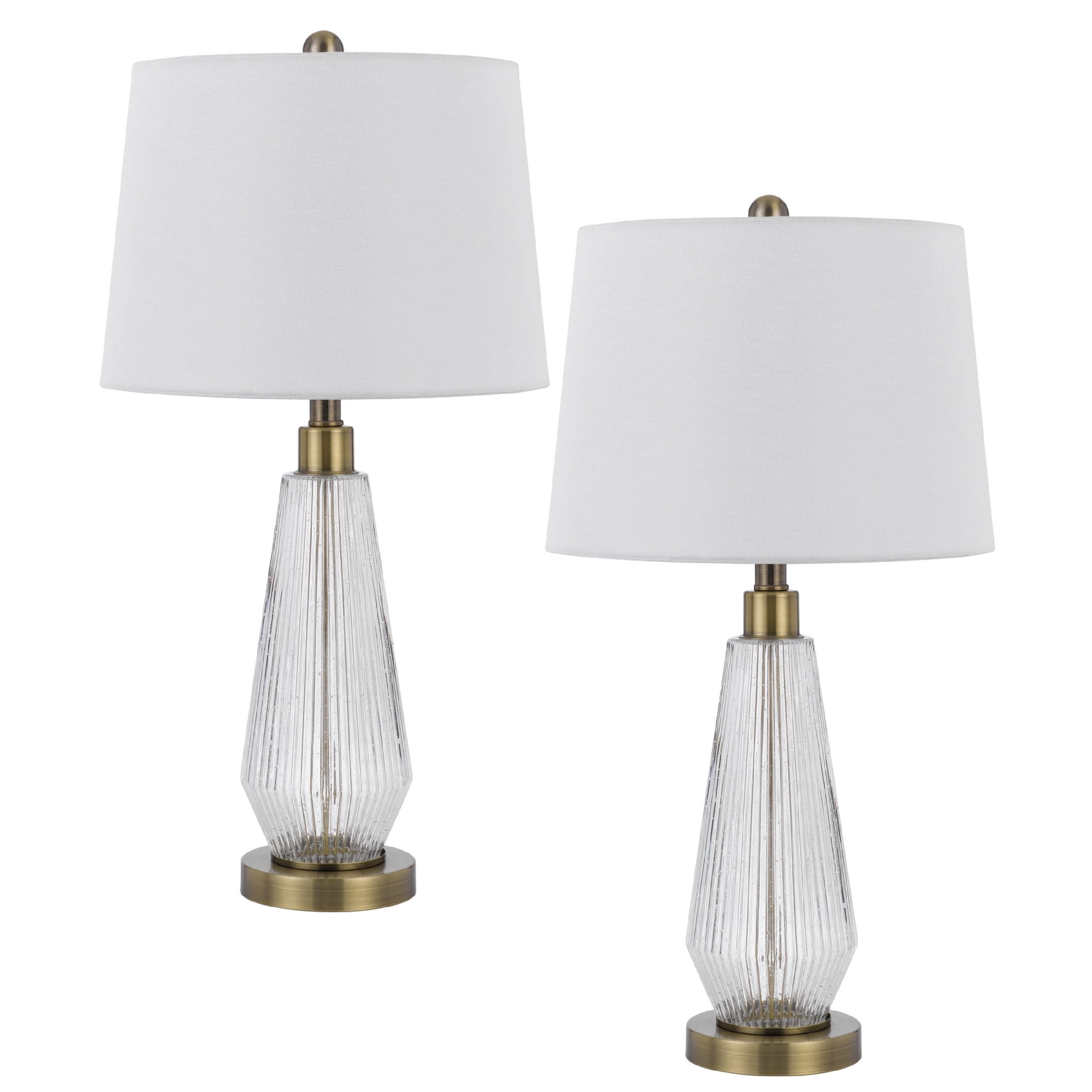 Table Lamp Set Of 2 Fluted Glass Base Antique Brass Off White Shade