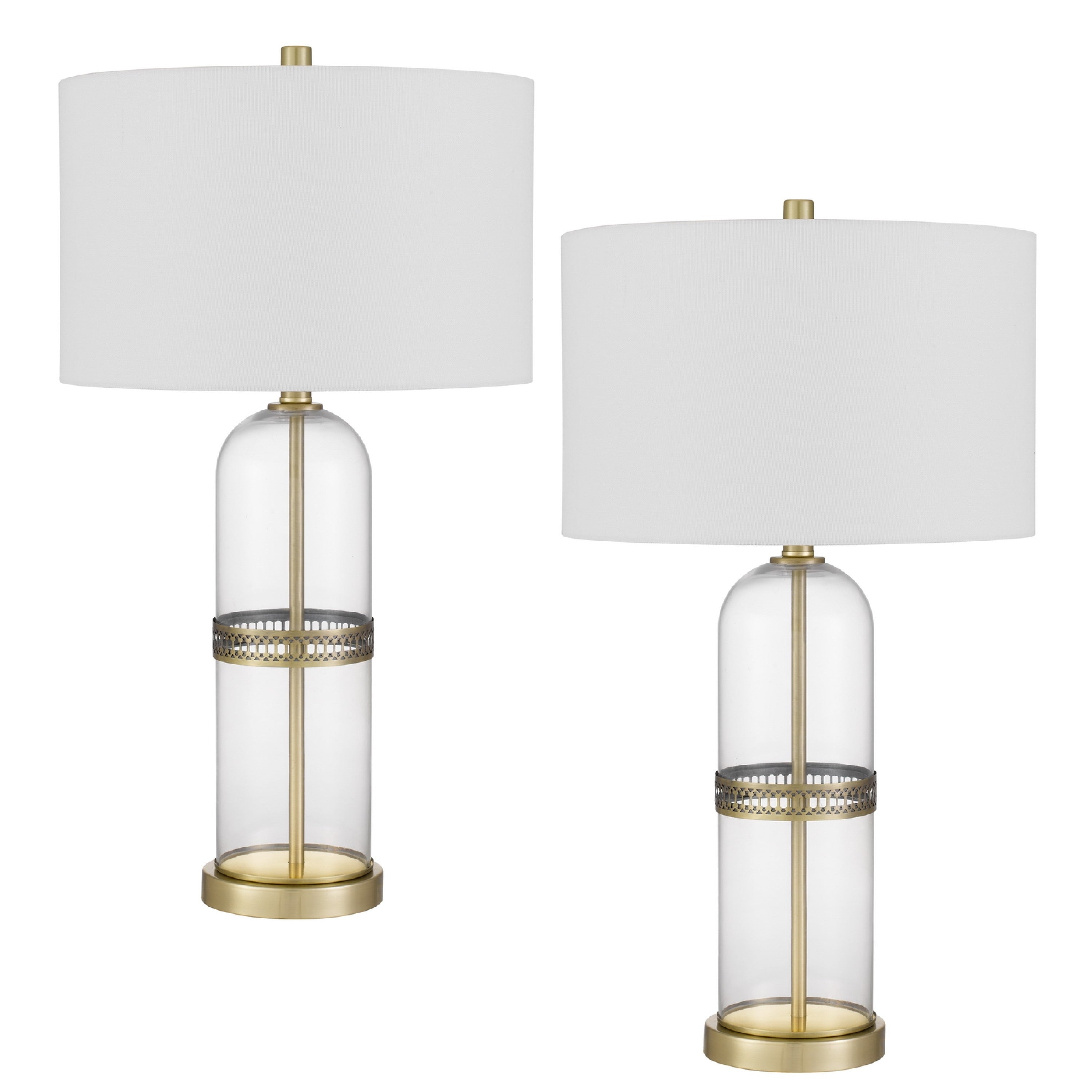 Table Lamp Set Of 2 Glass Dome Body Off White Shade Antique Brass