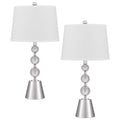 Table Lamp Set Of 2 Off White Shade Brushed Steel Stacked Beaded Base