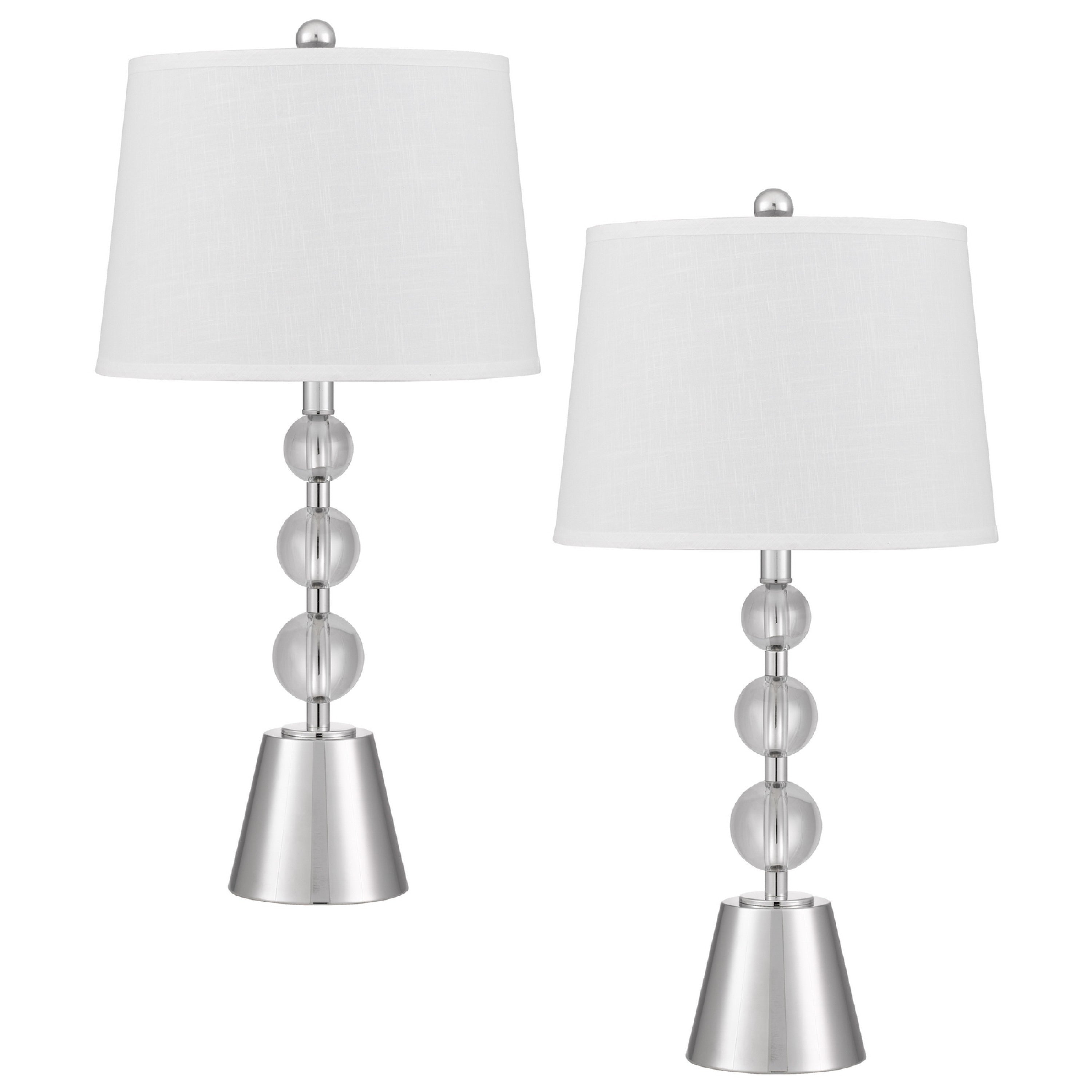 Table Lamp Set Of 2 Off White Shade Brushed Steel Stacked Beaded Base