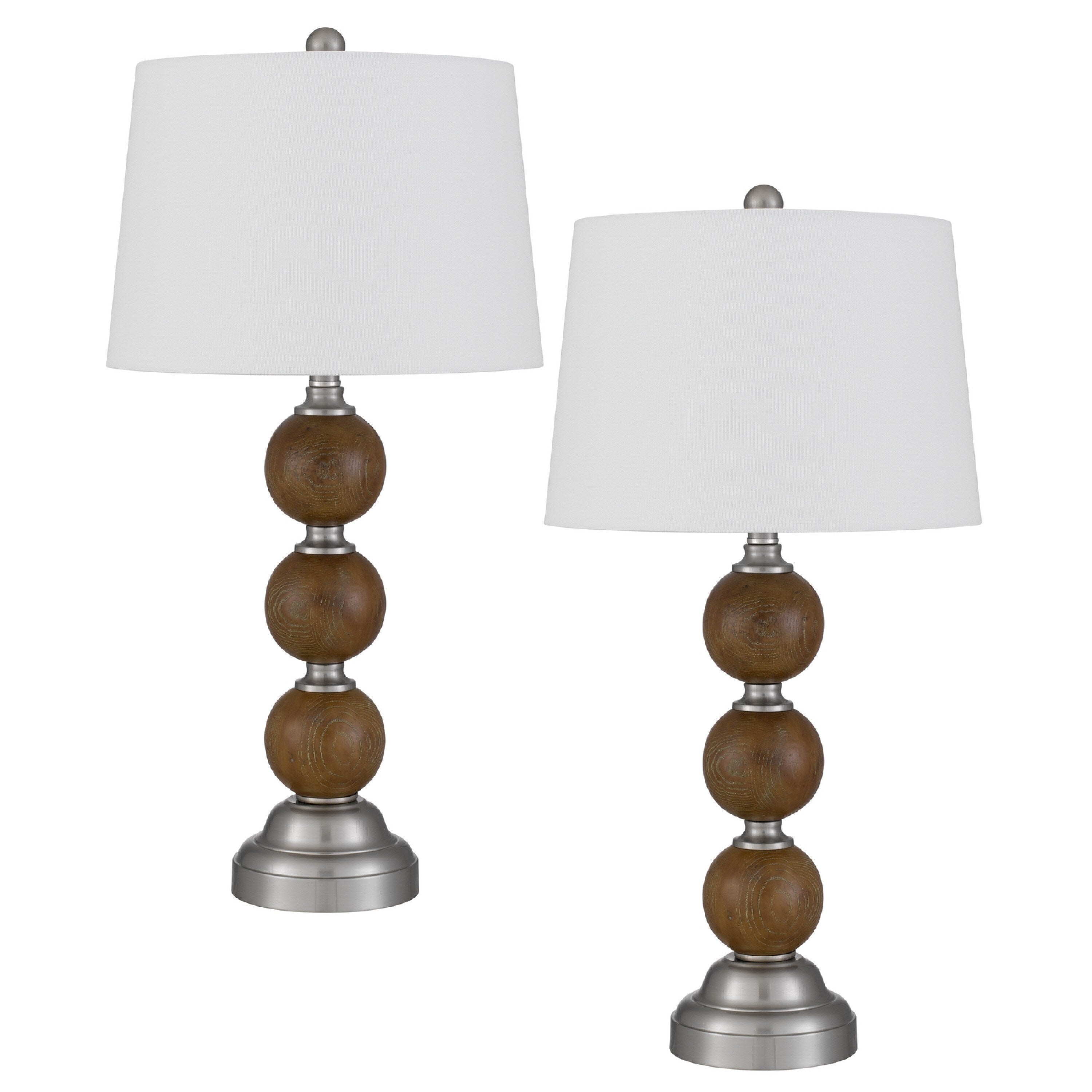 Table Lamp Set Of 2 Off White Shade Stacked Bead Base 28In Brushed Steel