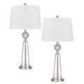 Table Lamp Set Of 2 Off White Shade Taper Glass Base Brushed Steel