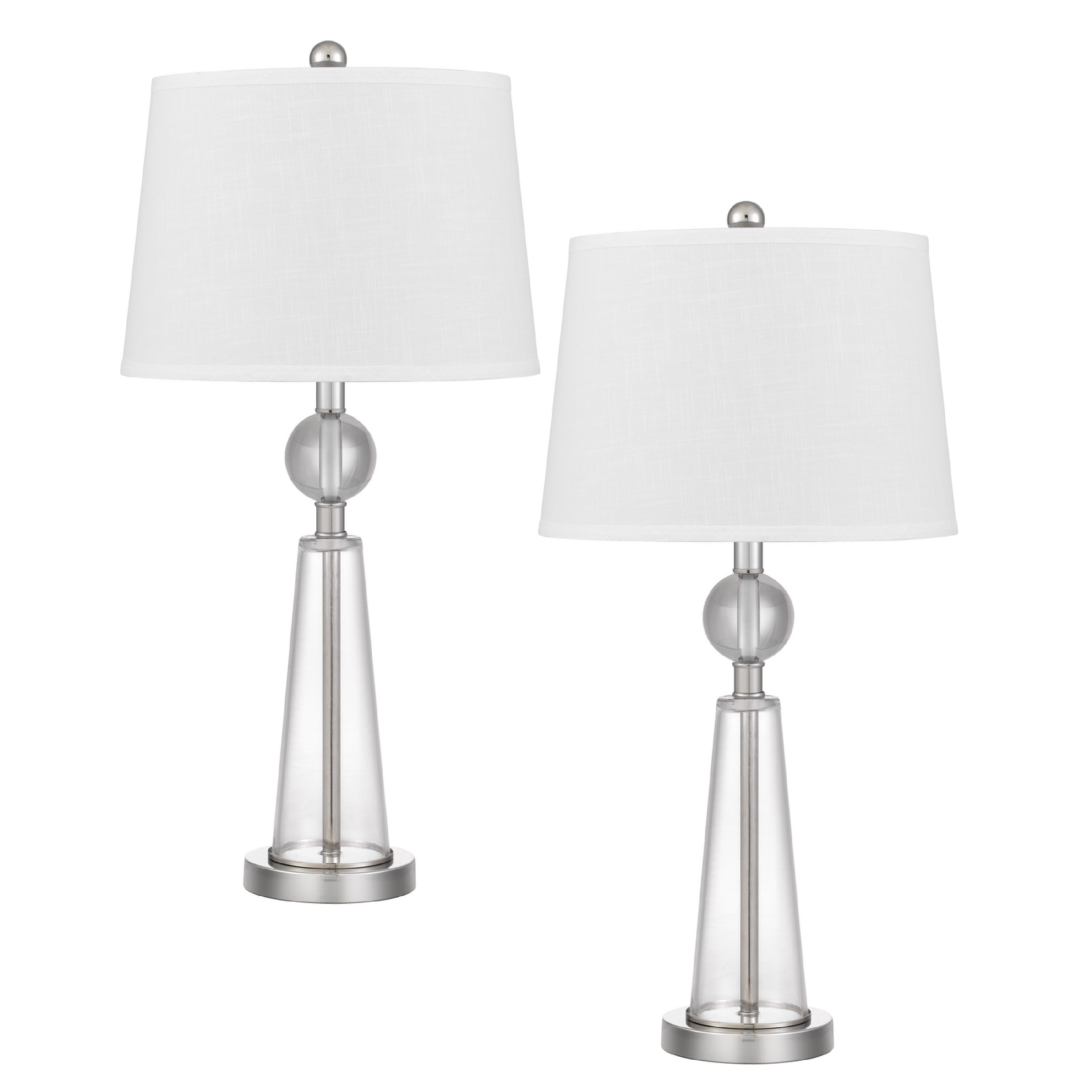 Table Lamp Set Of 2 Off White Shade Taper Glass Base Brushed Steel