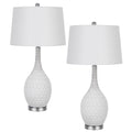 Table Lamp Set Of 2 Sculpted Slim Neck Glass Base Off White Shade