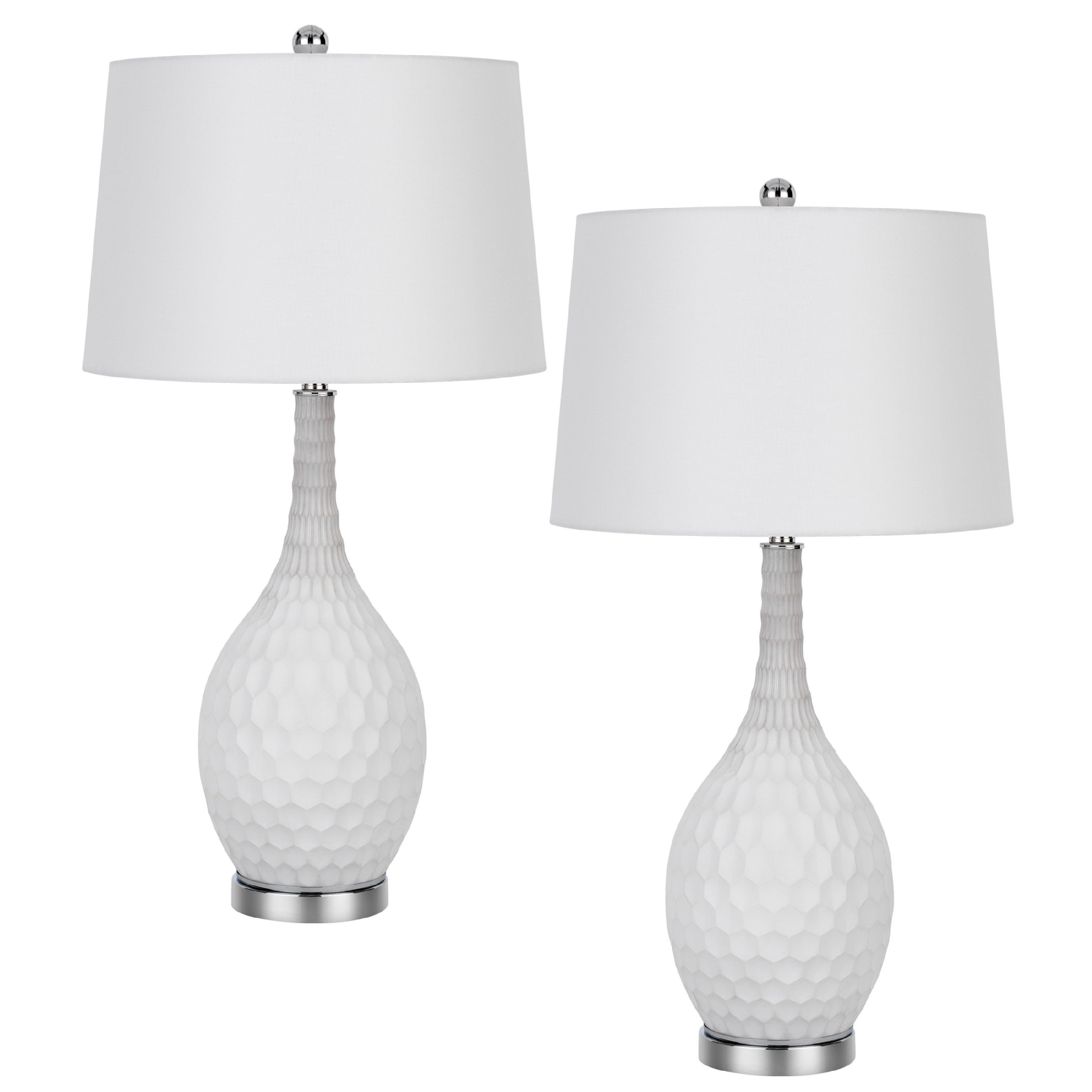 Table Lamp Set Of 2 Sculpted Slim Neck Glass Base Off White Shade