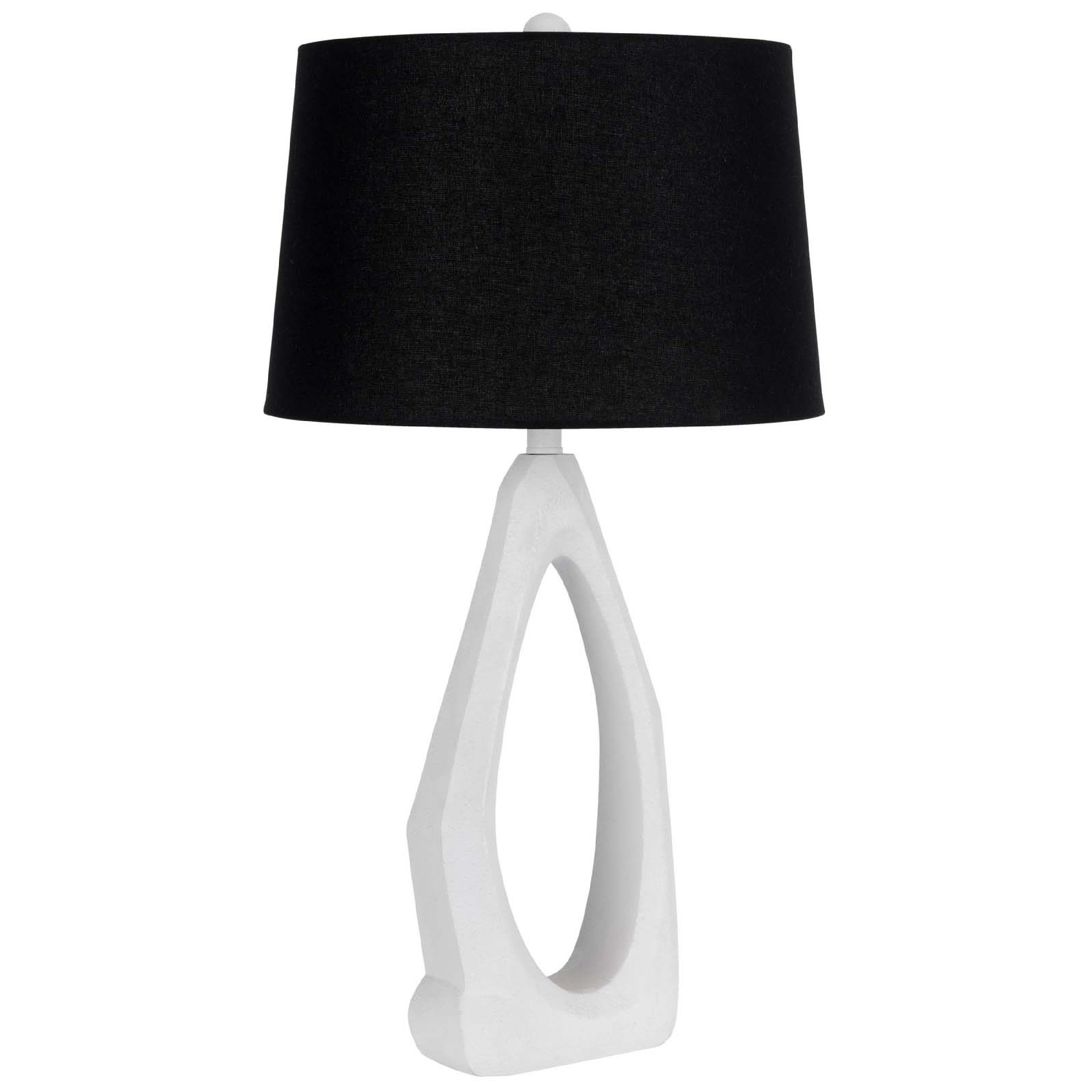 Table Lamp With Black Drum Shade Sculpted White Resin Base 30 Inch