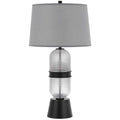 Table Lamp With Led Light Gray Drum Shade Frosted Glass Base 29 Inch