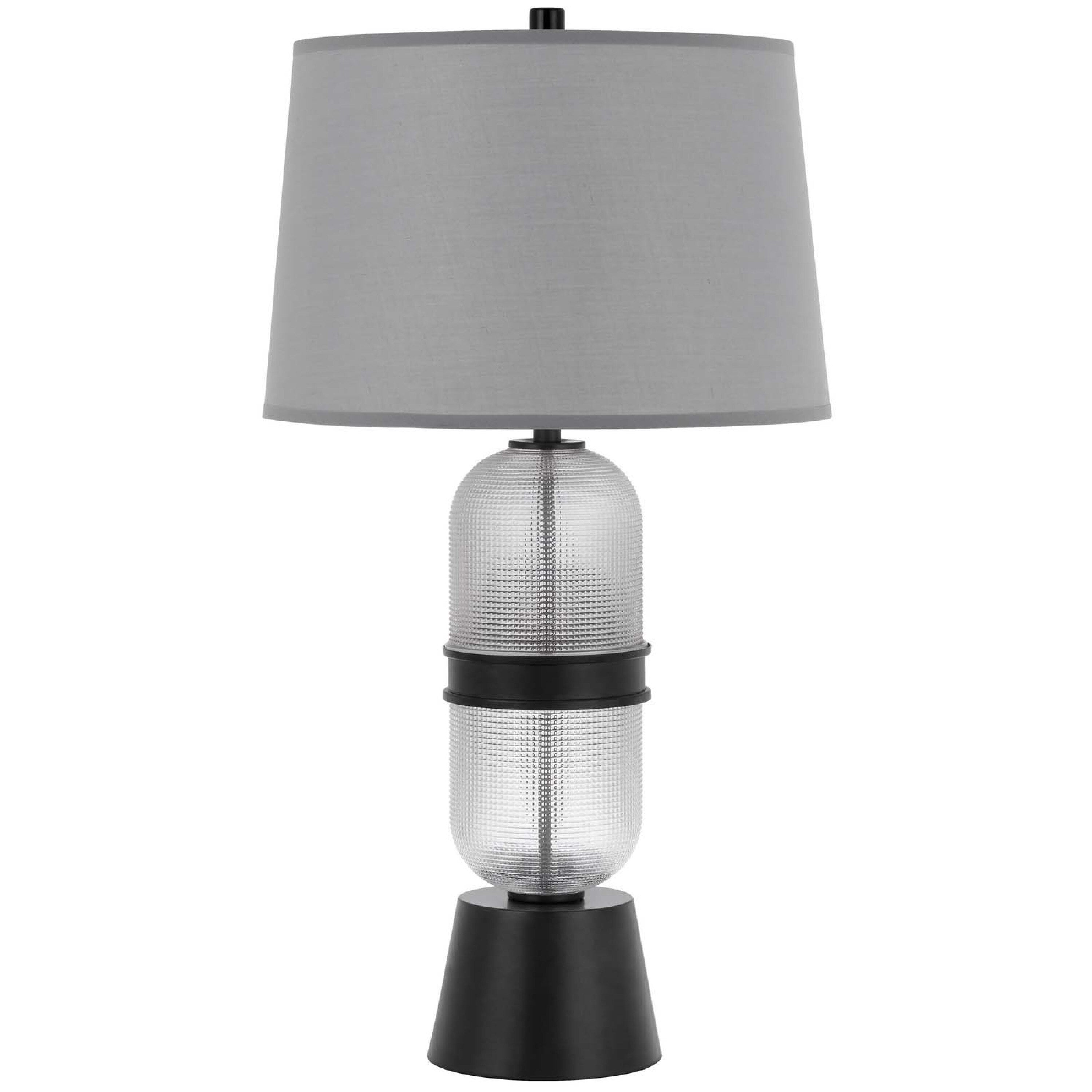 Table Lamp With Led Light Gray Drum Shade Frosted Glass Base 29 Inch